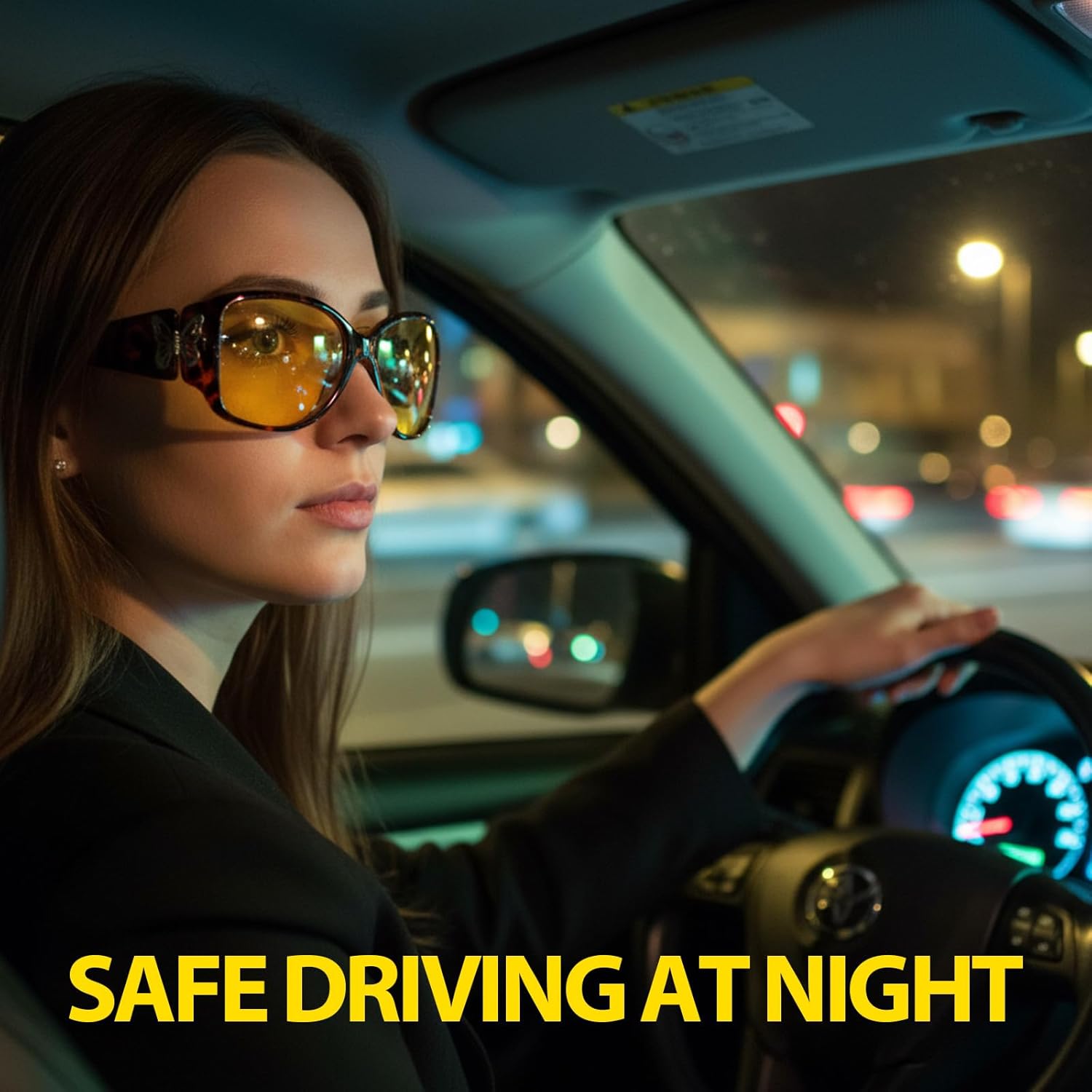 myiaur night vision driving glasses for women, polarized yellow lens nighttime glasses for glare reduction a07 browntortoise/ yellow night vision glasses