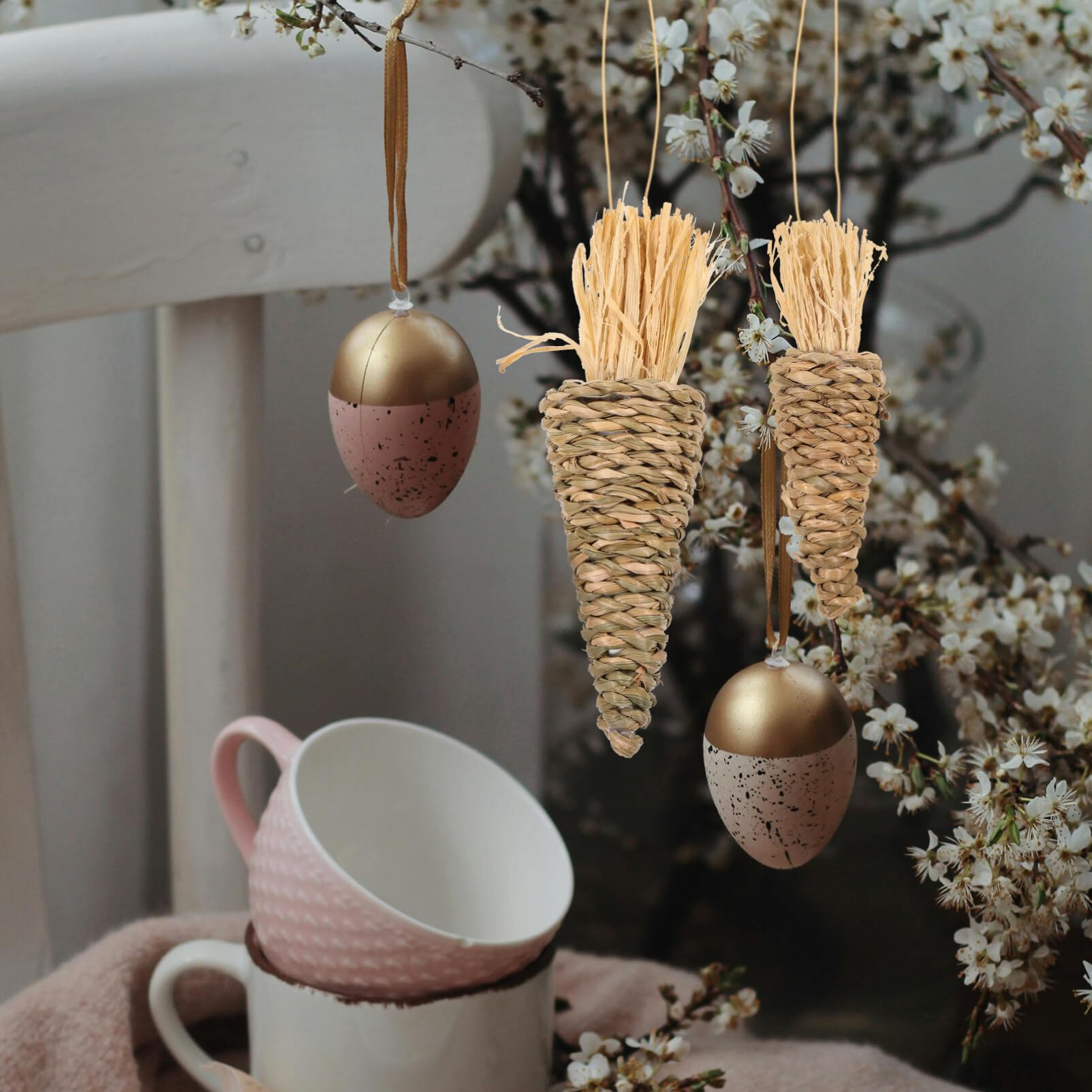 Cabilock Easter Straw Woven Carrot Decors, 8pcs Sisal Carrot Hanging Pendant Spring Easter Artificial Carrot Ornament for Easter Party Table Decorations