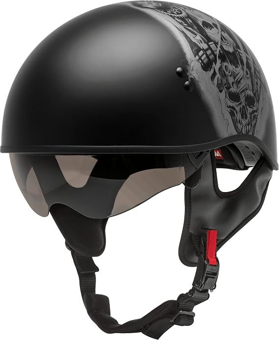 GMAX HH-65 Naked Motorcycle Street Half Helmet (Tormentor Matte Black/Silver, XX-Large)