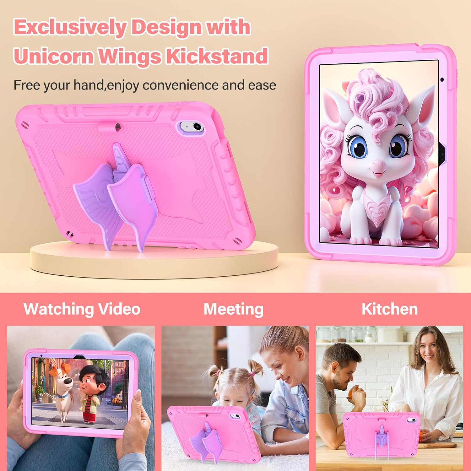 TOMORRY for iPad (A16) 11th Generation 11 Inch 2025/iPad 10th Generation Case 10.9 Inch 2022 with Tempered Glass Screen Protector,Unicorn Stand,Shoulder Strap,for iPad 10 Case Kids Girls (Pink)