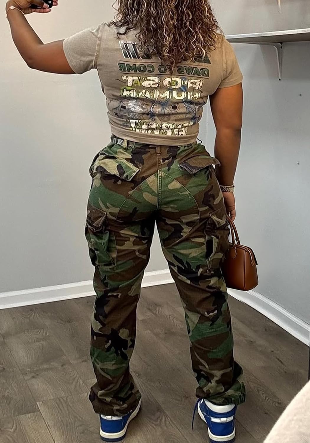 Ptorlio Camo Cargo Pants for Women Casual Baggy Wide Leg Y2k Low Rise Streetwear Camouflage Pant with Pockets - Image 3