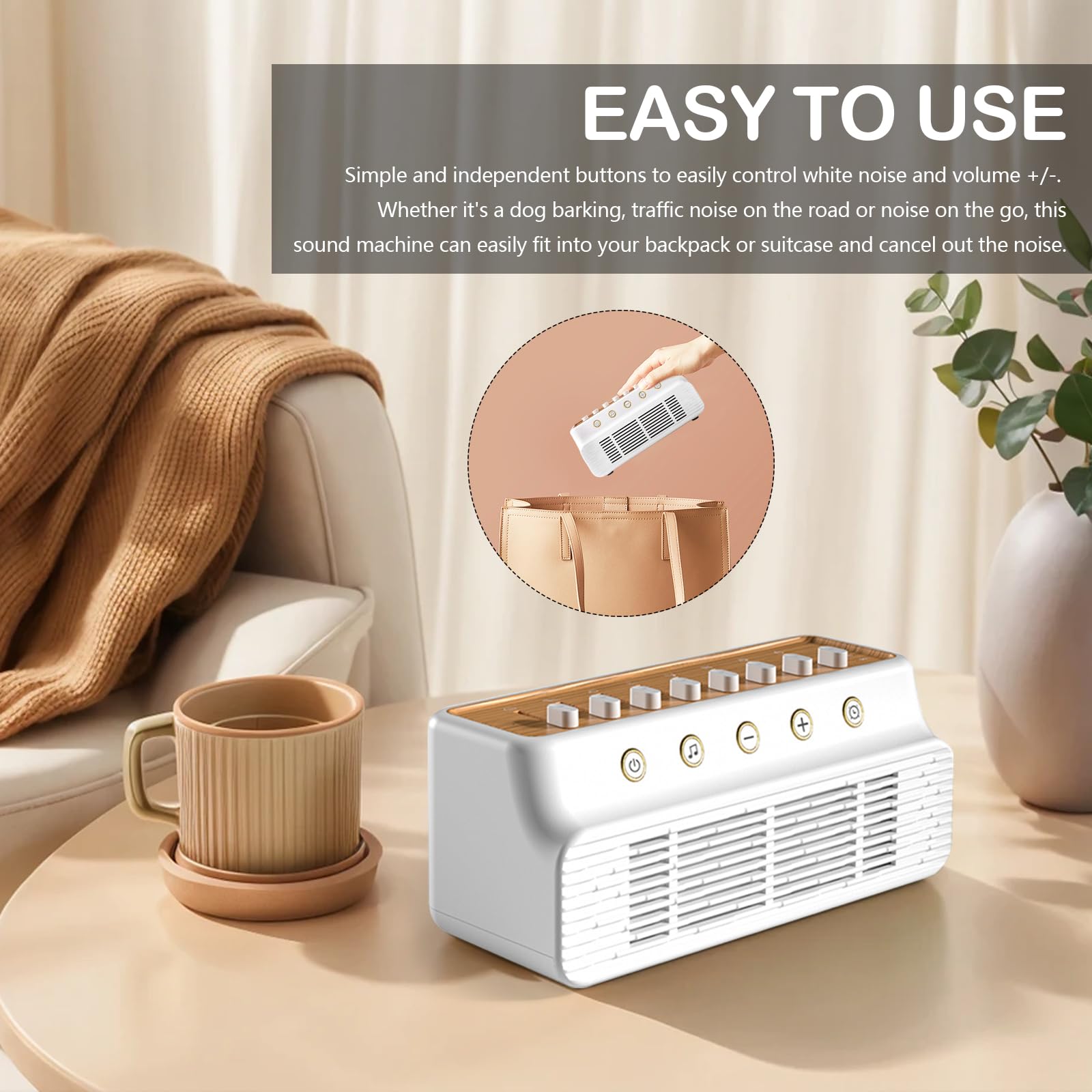 Machine à Bruit Blanc, Boîte à Sons pour Dormir USB Assure une Bonne Qualité du Sommeil pour Adultes avec Sons Apaisants et Minuteur avec Mémoire avec 8 Sons de la Nature