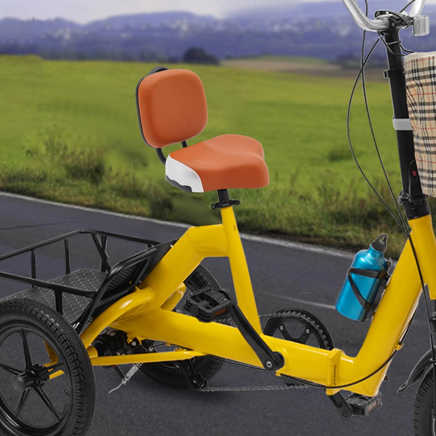 Bike Seat with Backrest, Bicycle Tricycle Saddle Seat with Back Support,Comfortable Wide Bike Seat Cushion Replacement for eBike, Tricycle, Big Bikes, Height Adjustable