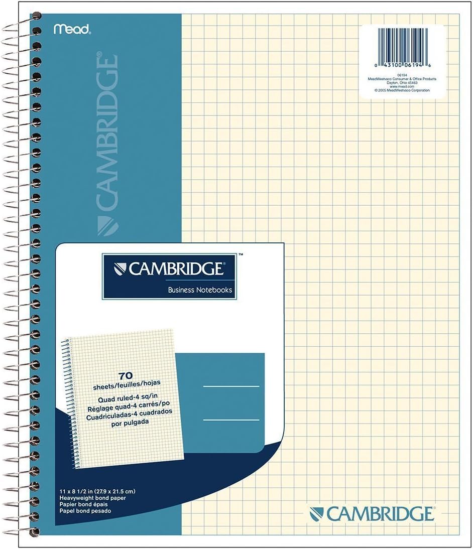 Cambridge Quad Wirebound Notebook 70ct (06194) Pack Of 6
