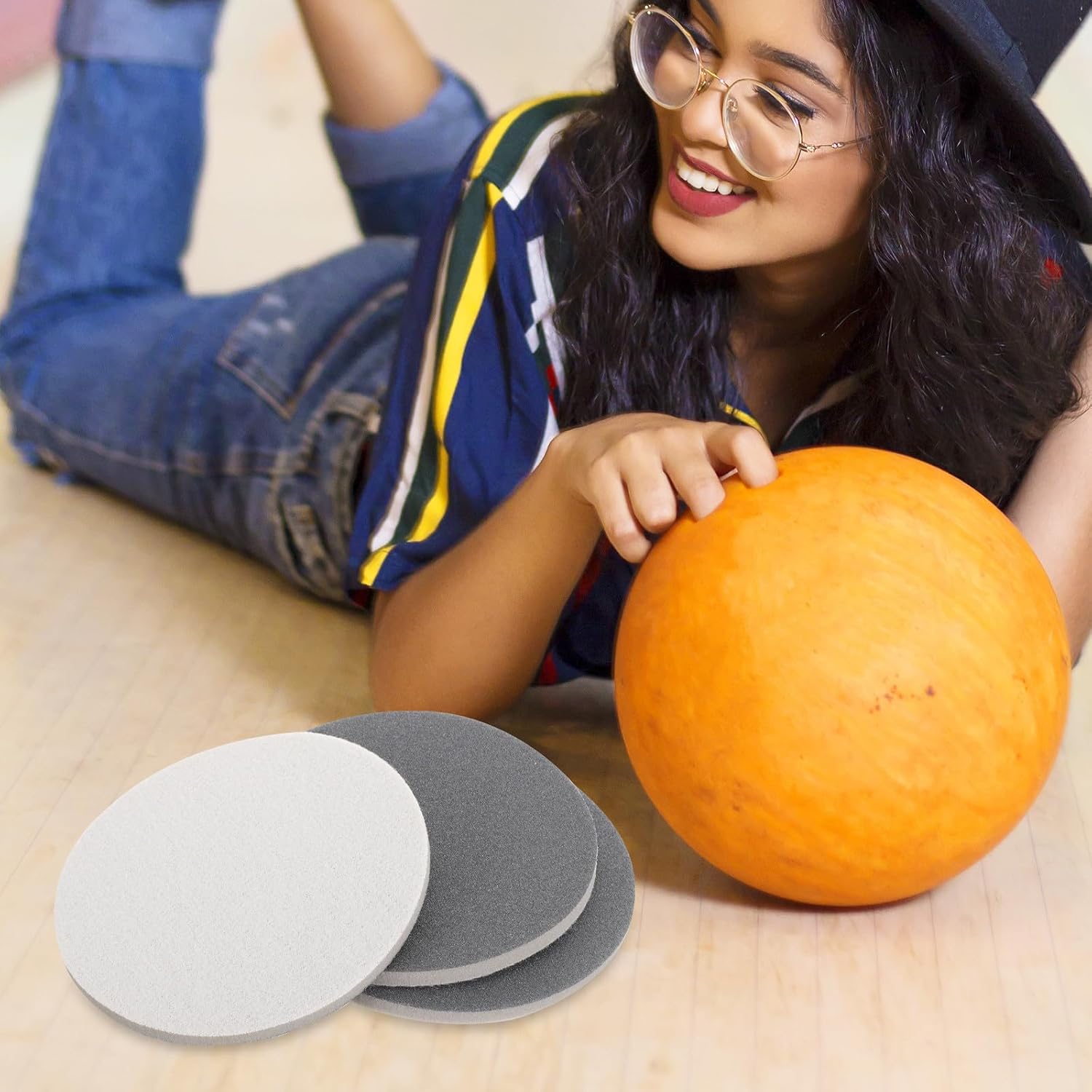 6pcs Bowling Polishing Pads Sponge and Sandpaper Multi-use Bowling Ball Cleaning and Polishing Pads for Home Ball Accessories