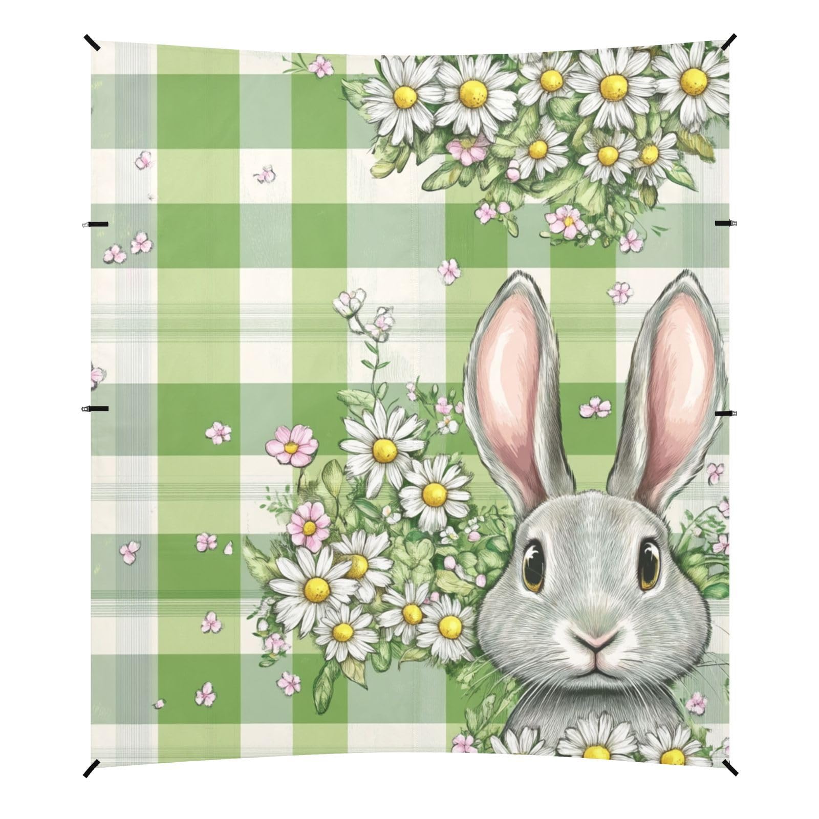 Green Buffalo Plaid Bunny Rabbit Ears Flower Easter Beach Cabana Tent UPF50+ Protection Lightweight Shade Sun Shelter with Carrying Bag for Camping, Picnics, Backyard & Fishing