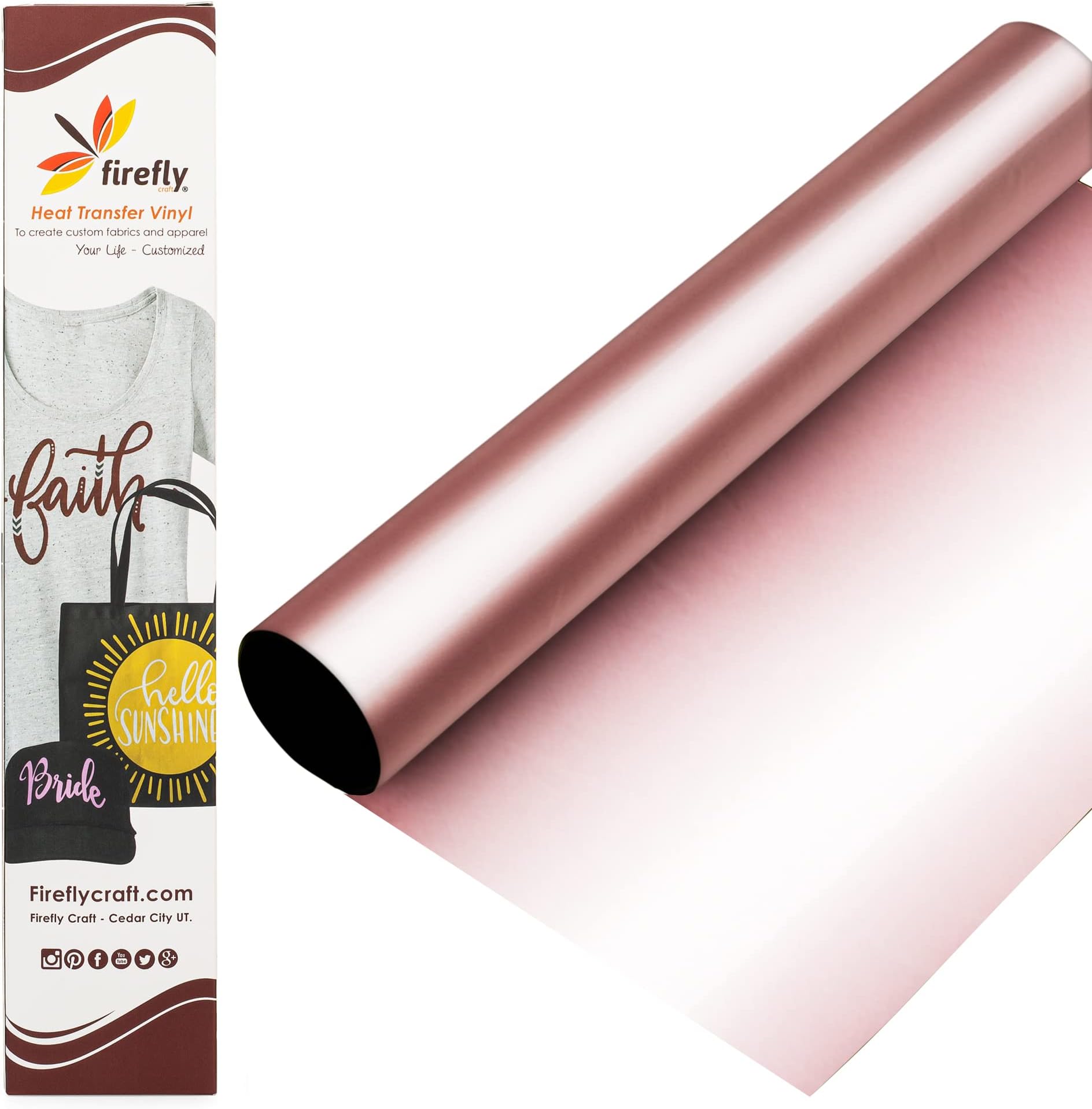 Firefly Craft Metallic Heat Transfer Vinyl Sheets - Rose Gold HTV - Iron On Vinyl for Cricut, HTV Vinyl Sheets, Easy Cut & Weed, Compatible with Cricut & Silhouette Cameo - 1 Sheet 12"x20"