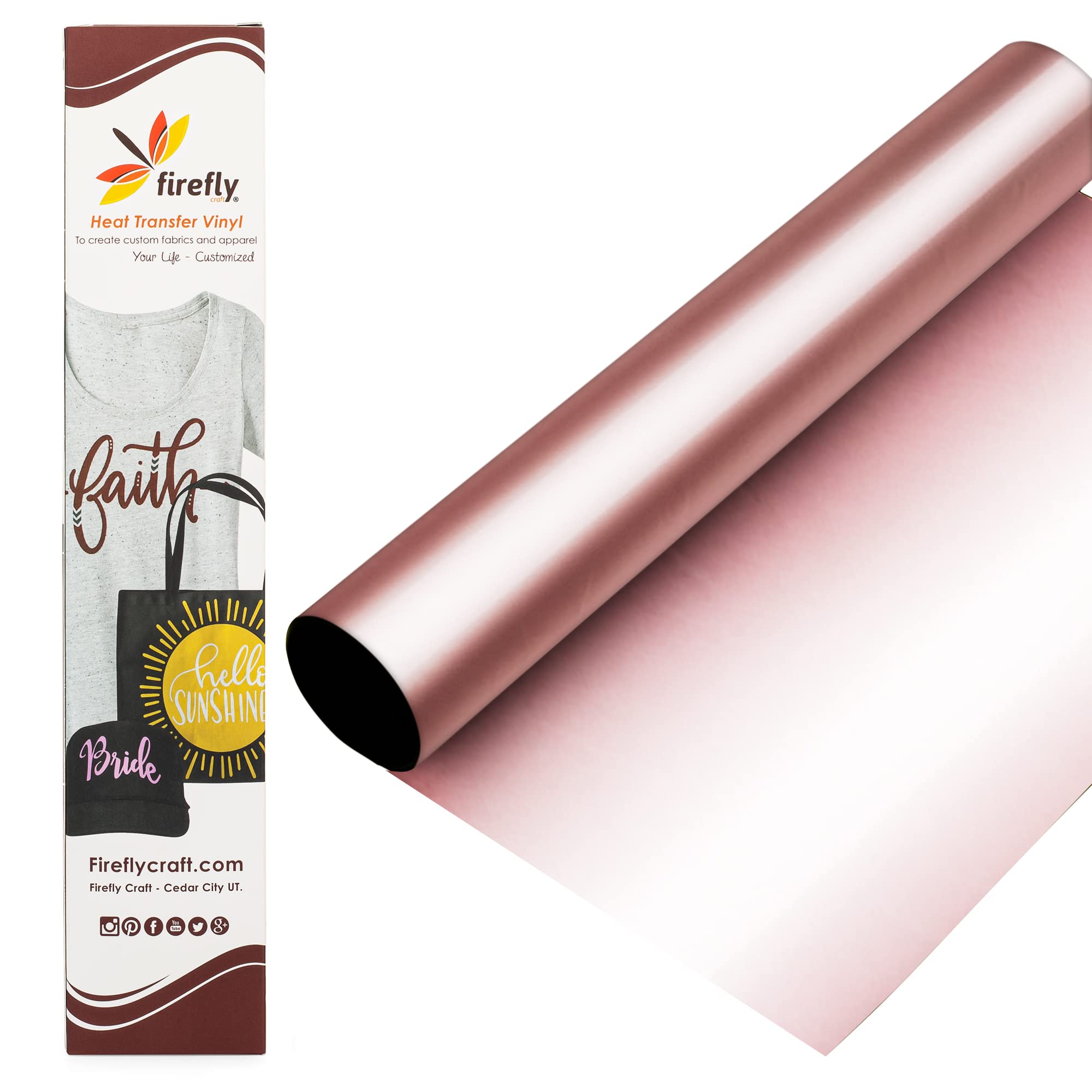 Firefly Craft Metallic Heat Transfer Vinyl Sheets - Rose Gold HTV - Iron On Vinyl for Cricut, HTV Vinyl Sheets, Easy Cut & Weed, Compatible with Cricut & Silhouette Cameo - 1 Sheet 12"x20"