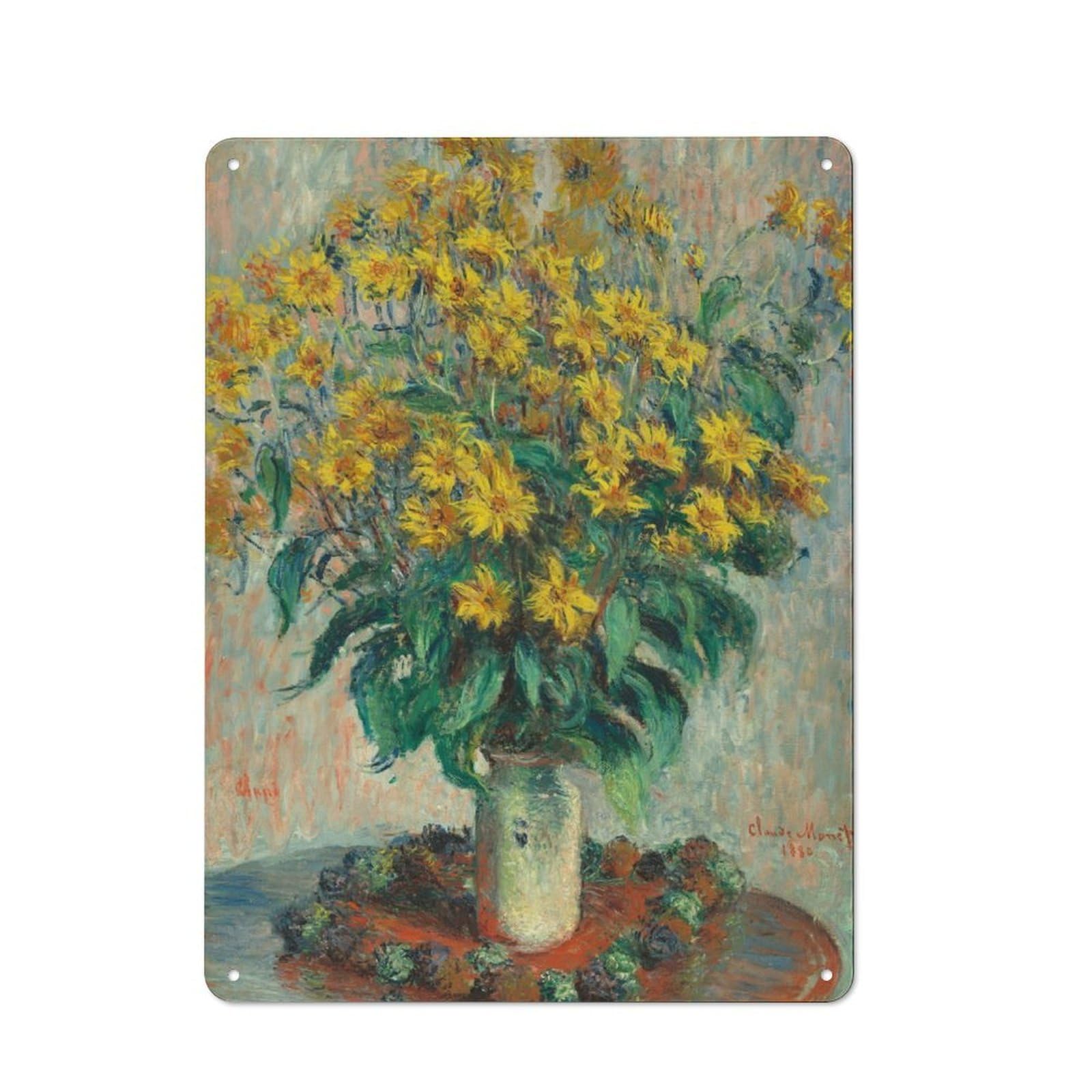 Junmoney Jerusalem Artichoke Flower For Lounge Or Reading Corner, Rustic Tin Sign 40X30cm, For An Autumn Update To Lounge And Reading Corner