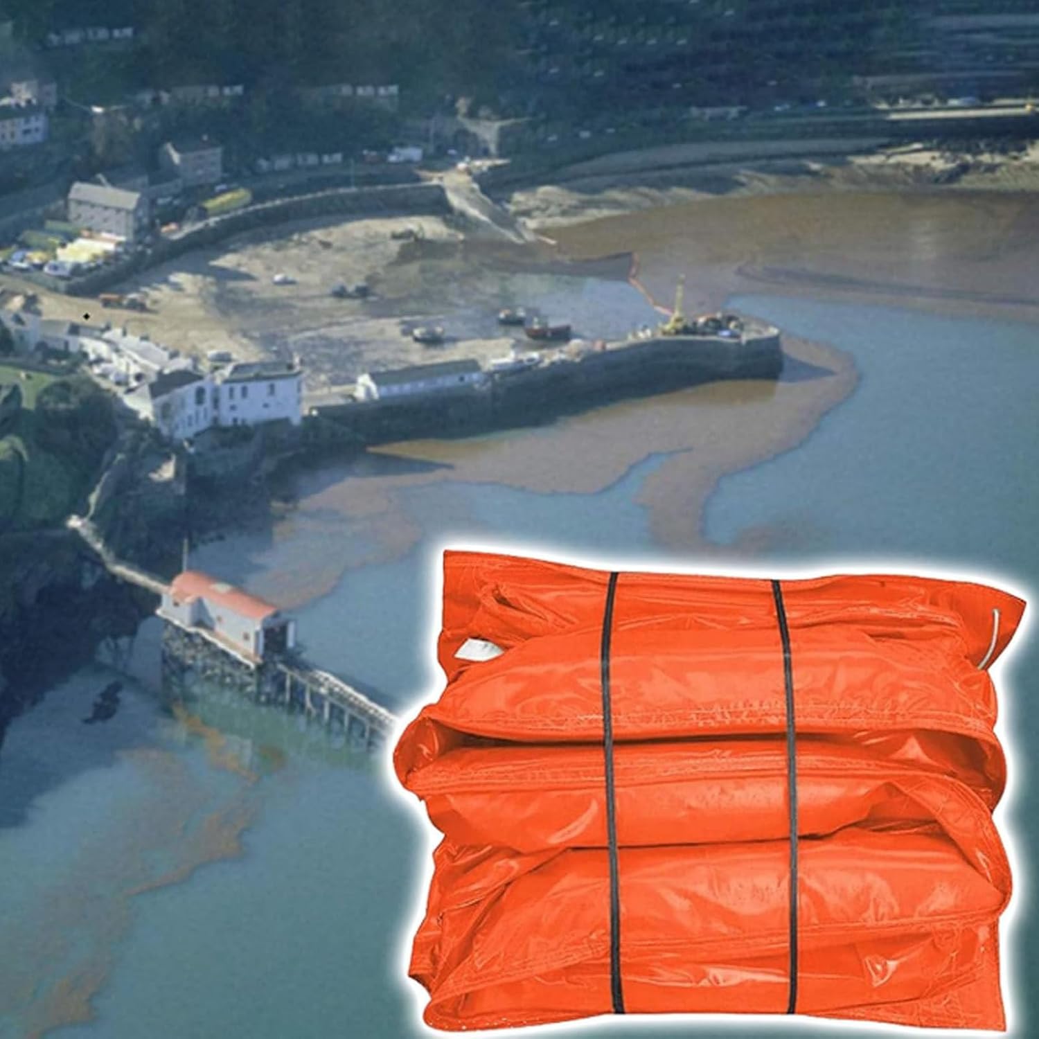 Floating Oil Boom with Independent Airbags, Water Barrier for River Debris and Spill Containment, 0.35m x 10m