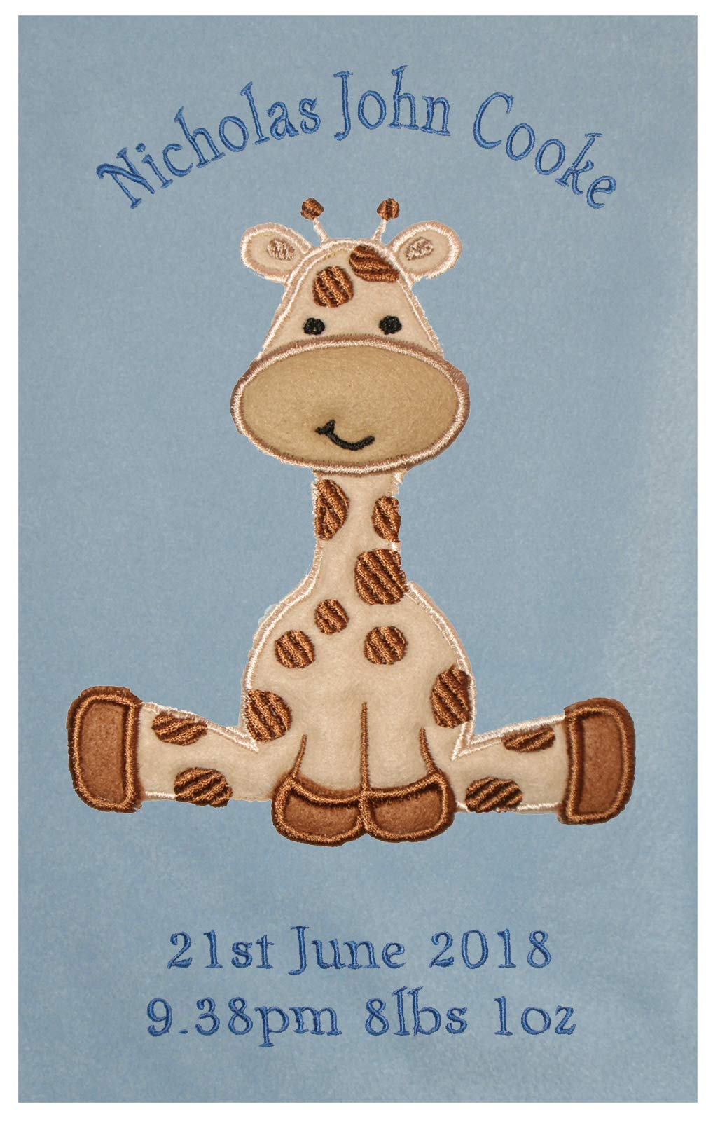 Baby Giraffe Personalised Applique Super Soft Fleece Blanket (Blue)