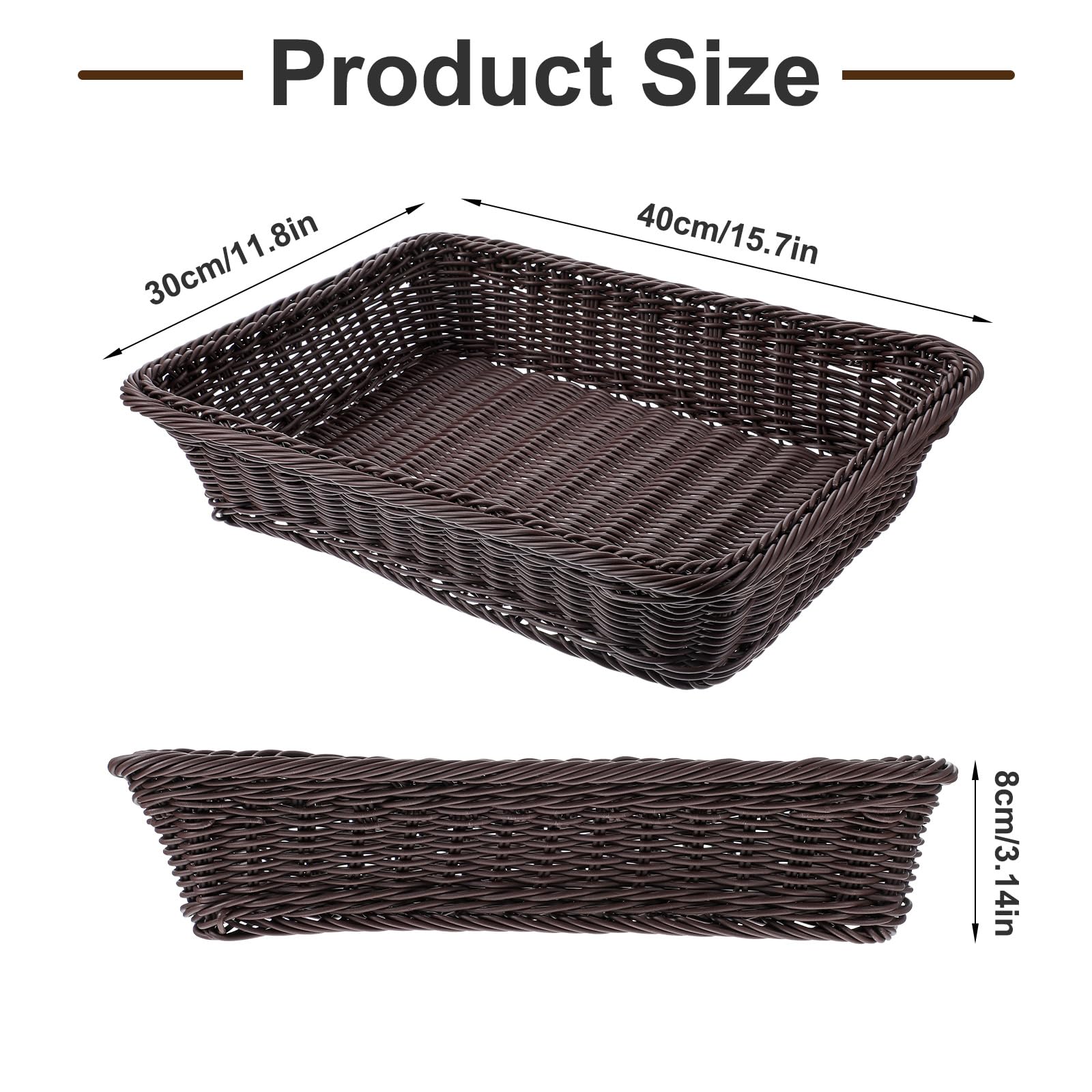 3 PCS 16 Inch Wicker Bread Basket, Woven Serving Basket, Tabletop Food Serving Basket for Restaurant, Bakery, Family Party, Hotel Serving, Fruits, Vegetables and Snacks, coffee,