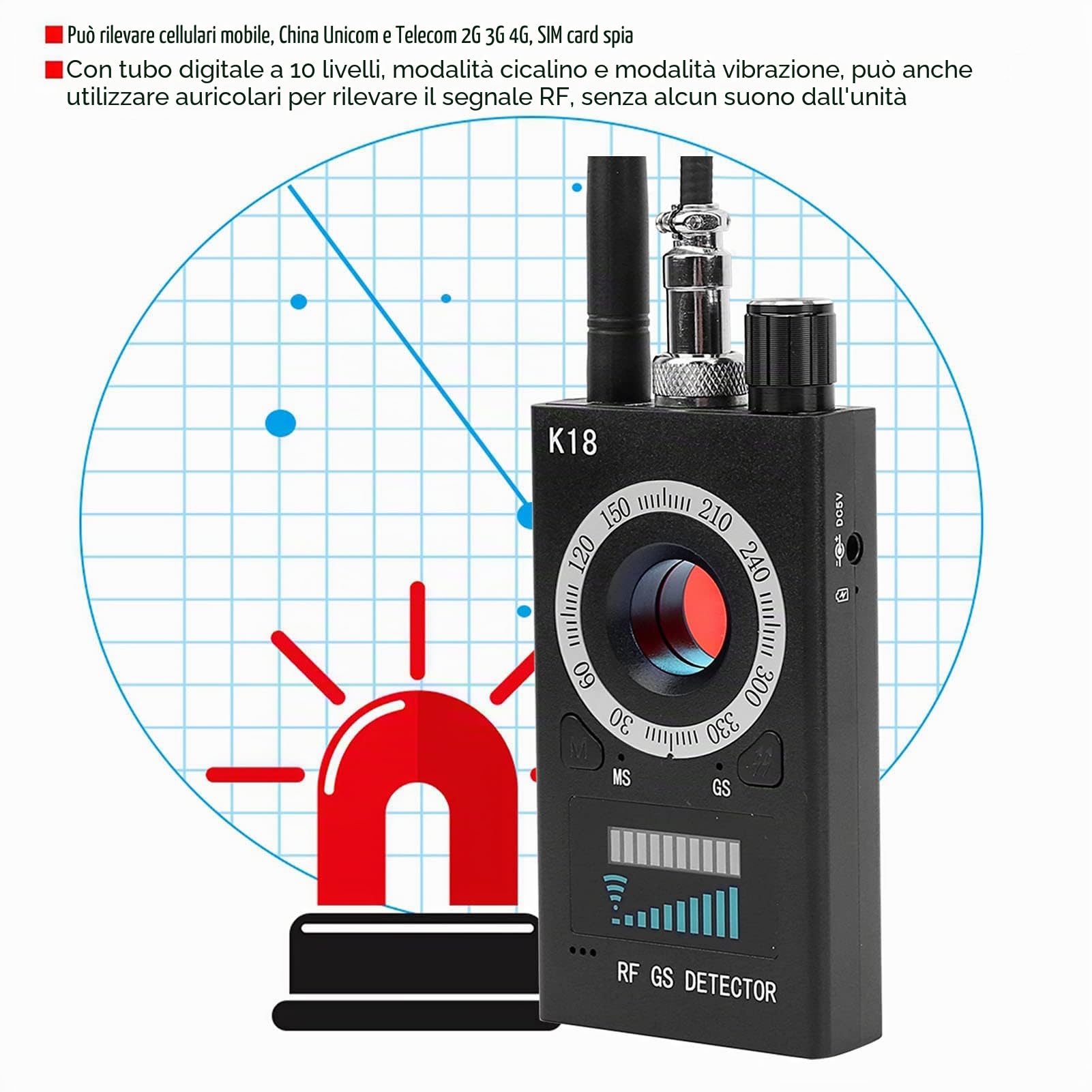 Bug Finder GPS Multifunzione Anti-spia Rivelatore Fotocamera GSM Audio Segnale Lente RF Tracker Rilevatore Magnetico