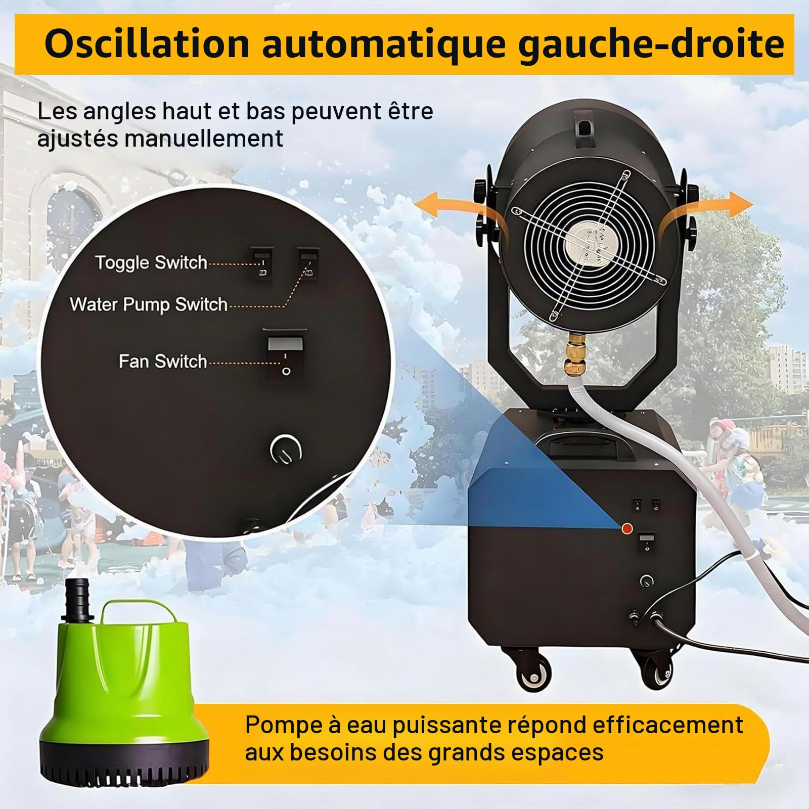Machine à Mousse pour Familles et Fêtes – Canon à Mousse Rotatif Automatique pour Scènes, Piscines, Célébrations et Jardins (Portée de 6 à 9 m) Without LED