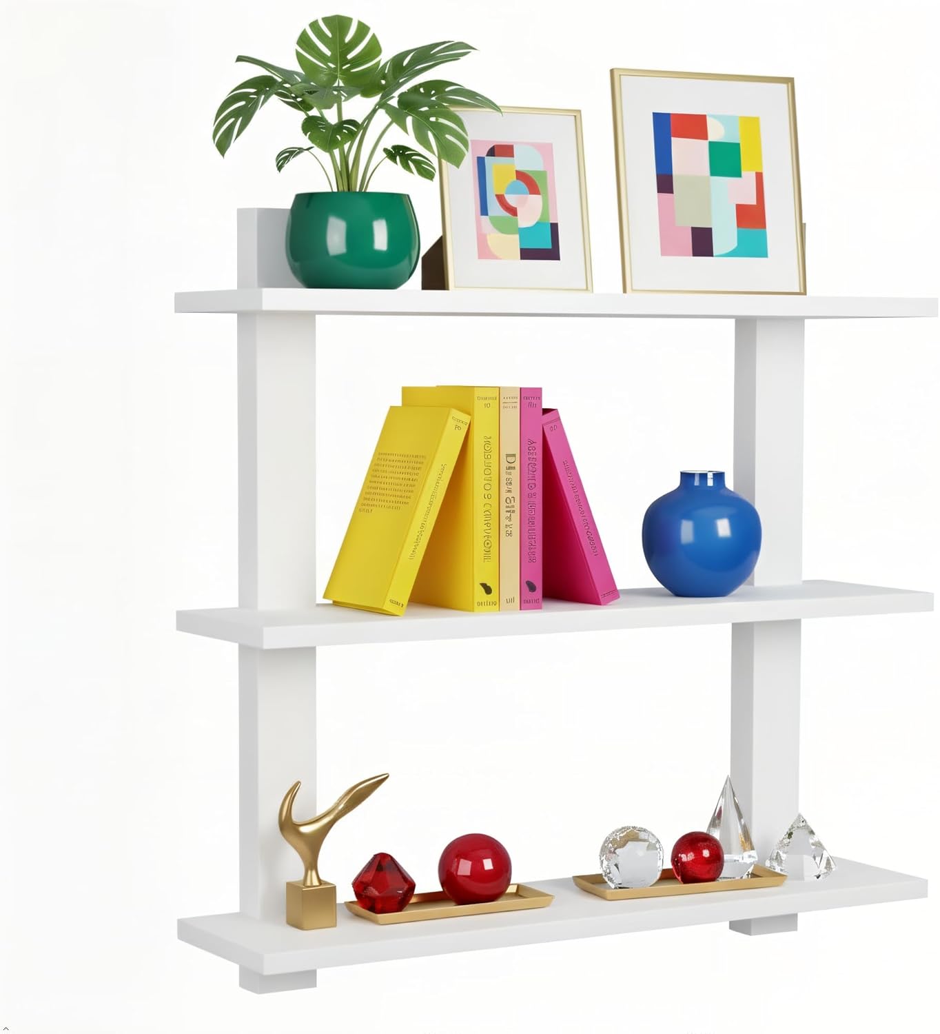 Sorbus Bathroom Shelves - 3-Tier Wall Mounted Floating Shelves for Books, Trophies, Wall Decor, Kitchen, Living Room & Bathroom Decor - Decorative Hanging Display Over the Toilet Storage Shelf - White