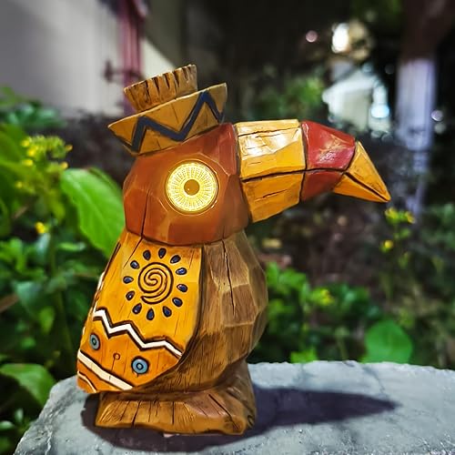 Miniatura 5 de Estatua solar Tiki - pájaro carpintero pájaro pájaro jardín hawaiano  Luz solar para exteriores, esculturas y estatuas de jardín, barra de tótem,