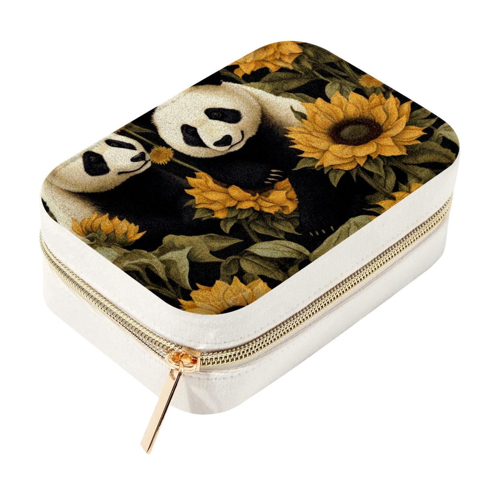 Boîte à bijoux panda et tournesols, le cadeau parfait double couche pour femmes et filles