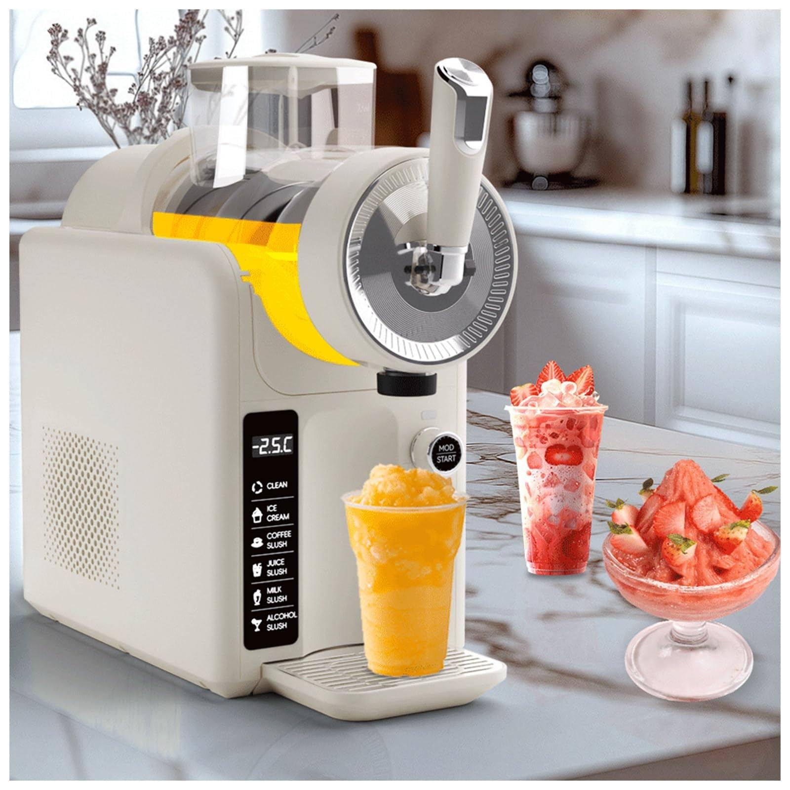 DIUNAOZI All-in-One Slushie Machine for Kitchen Countertop,No Ice Needed, 5 Presets,Automatic Slushy Maker for Smoothies, Frappes & Cocktails,for Home Parties,Auto-Clean White