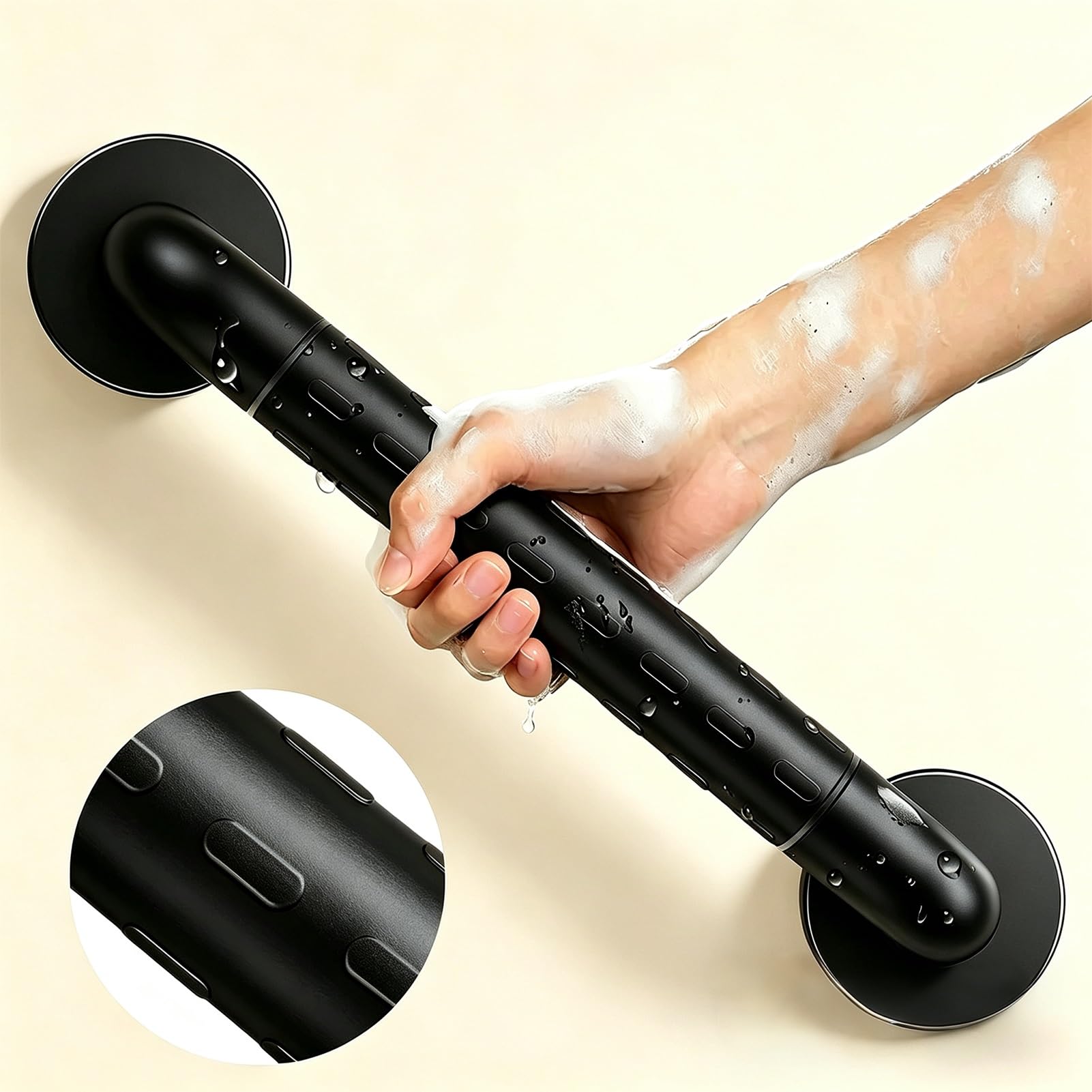 Barra de Apoyo para Ducha, Barra Antideslizante Negra de Acero Inoxidable 304 para baño, pasamanos de Seguridad, asa de baño (120 cm).