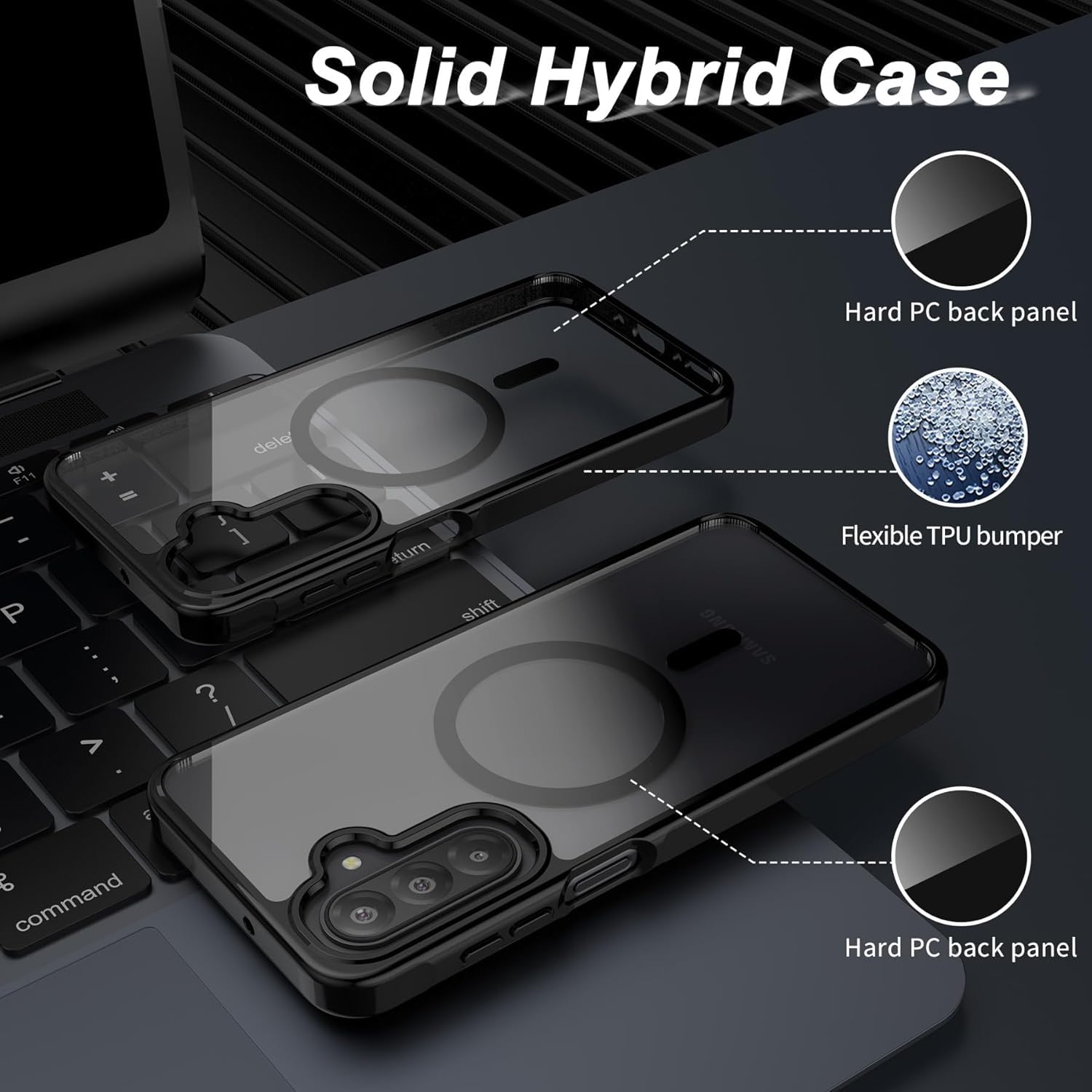DIZORO Compatible Samsung Galaxy A17 5g Case,Compatible with MagSafe, Non Yellow Military-Grade Drop Protection & Hard PC Back Cover Slim Transparent Anti-Scratch Shockproof Phone Case - Black — Amazon image 3