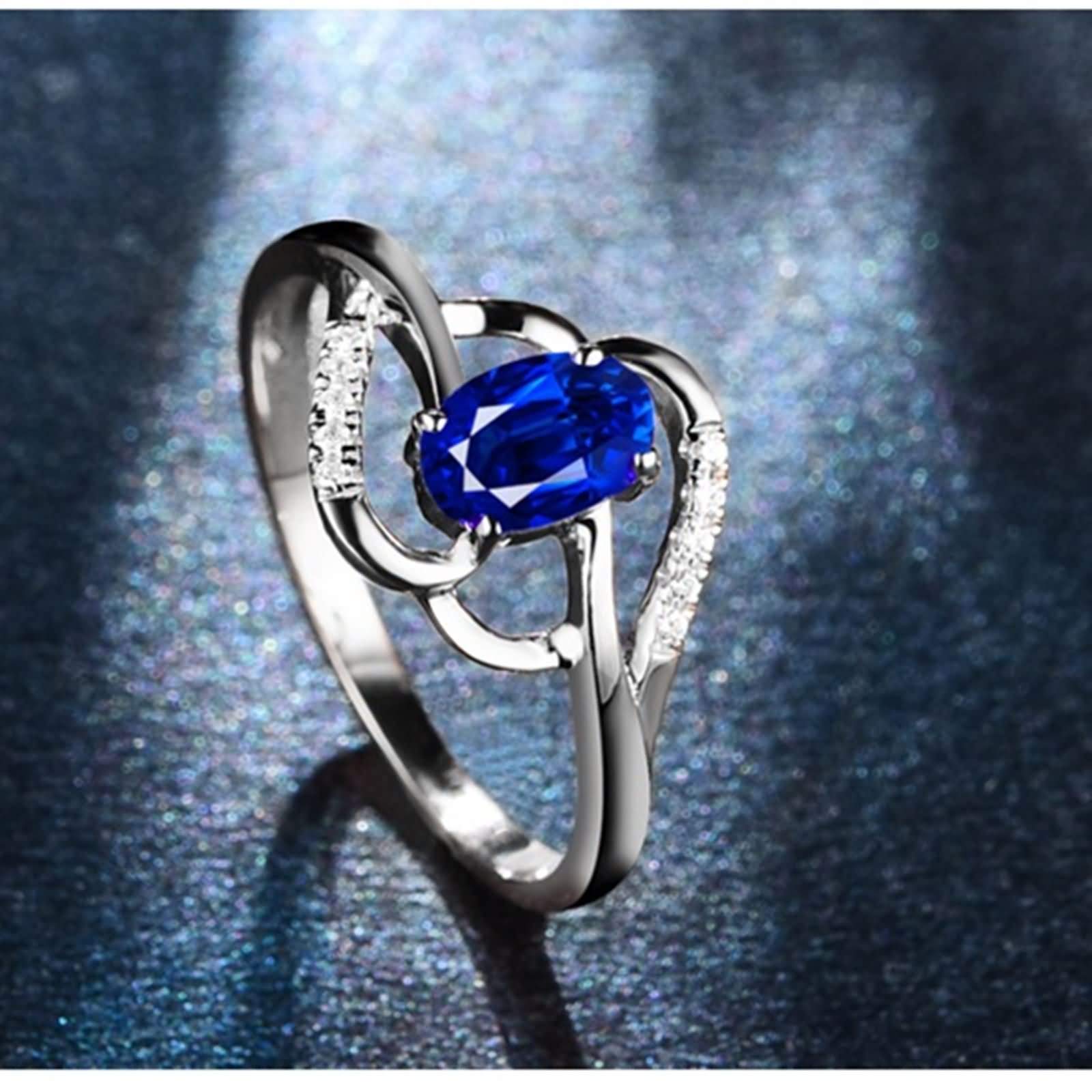 Daesar Anillo de Boda de Mujer con Oval con Zafiro Creado de 0.5ct y Moissanita, Oro Blanco 9K/14K/18K, Anillos de Compromiso Matrimonio Plata Azul