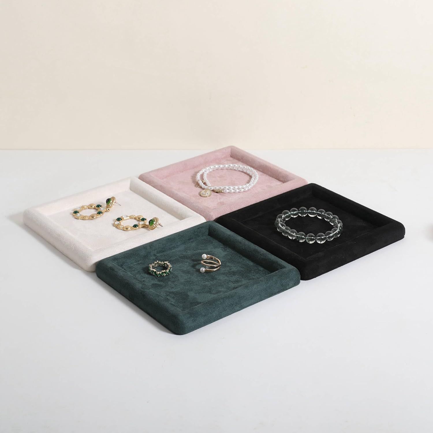 GemeShou Square velvet Jewerly display tray, Jewelry storage organizer plate, Empty Jewelry showcase tray for Necklace Bracelet Ring Earring display stand holder (Green-Medium, 5.9 x 5.9 in) - Image 3
