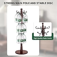 Vista 4 de Perchero de madera, perchero de madera independiente con base redonda resistente, perchas vintage con 14 ganchos, perchero de árbol de entrada