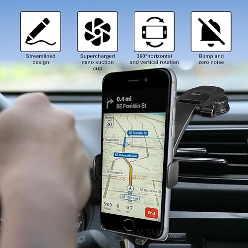 Miniatura 7 de Soporte de teléfono para tablero de instrumentos para automóvil, clip de montaje de teléfono de automóvil ajustable de 360, soporte manos libres