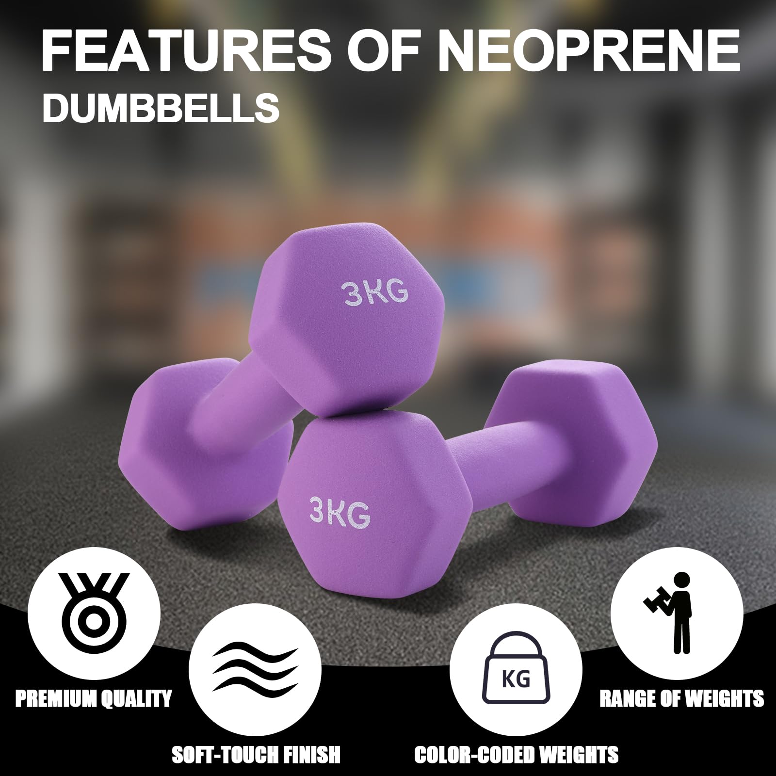 TEENO Haltères Néoprène 9/12KG avec Support – Set de 6 Haltères Musculation pour Femmes & Hommes, Antidérapants, Fitness à Domicile, Entraînement Bras Épaules