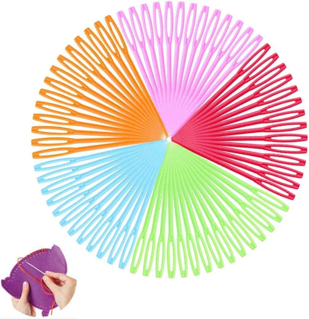 Agujas de Coser de Plástico,100 Piezas Agujas de Tejer Multicolores Agujas de Coser de Hilo para Manualidades de Costura de Lana para Niños 7CM