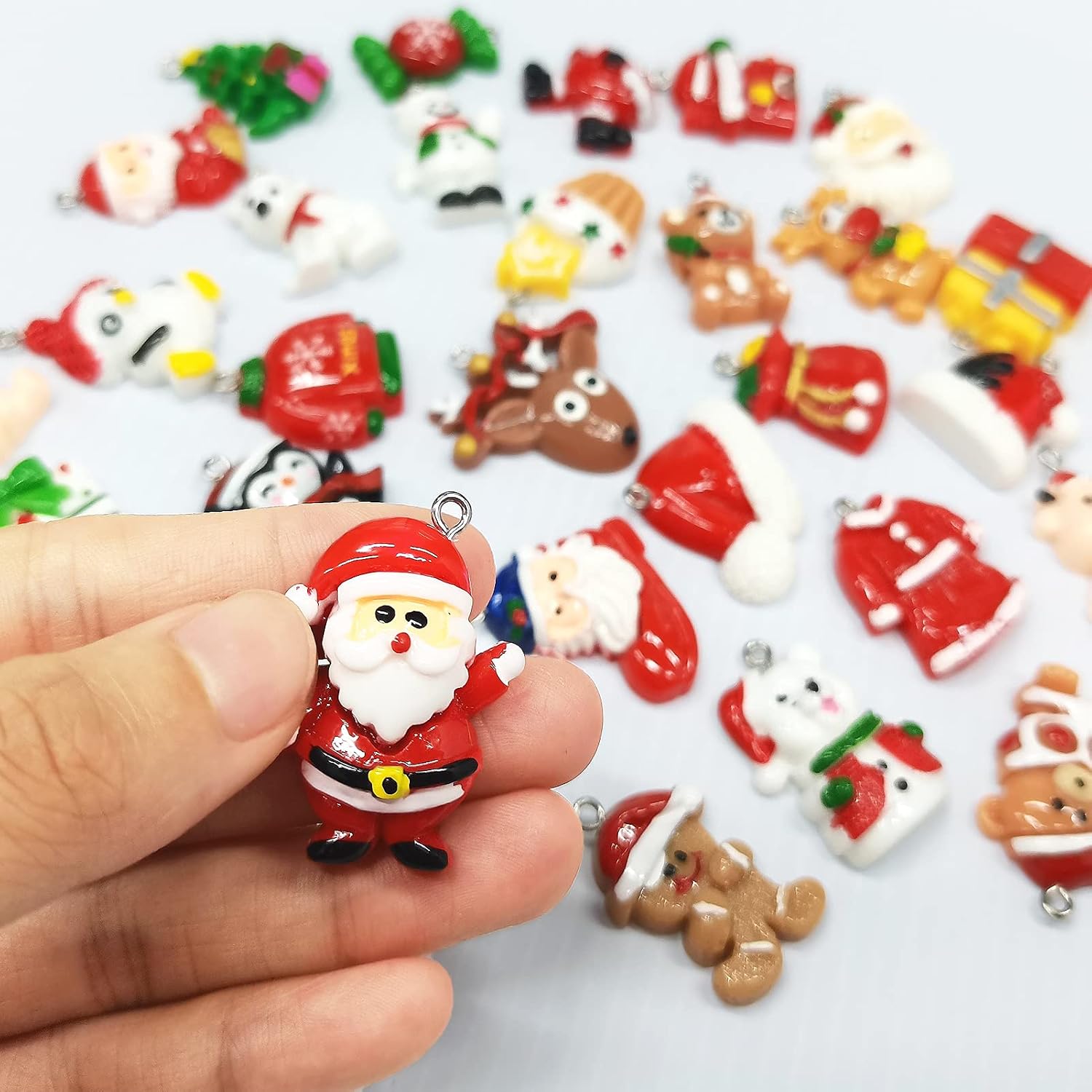 28pcs Mini Christmas Ornaments Set for Mini Christmas Tree Decorations Small Tree Resin Miniature Ornaments for Christmas Craft Supplies Tiny Santa Claus Snowman Ornaments
