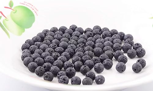 Miniatura 8 de Cuentas de piedra natural, 100 cuentas redondas de piedra de lava negra de 0.236in, cuentas redondas de piedra auténtica, tamaño de agujero de