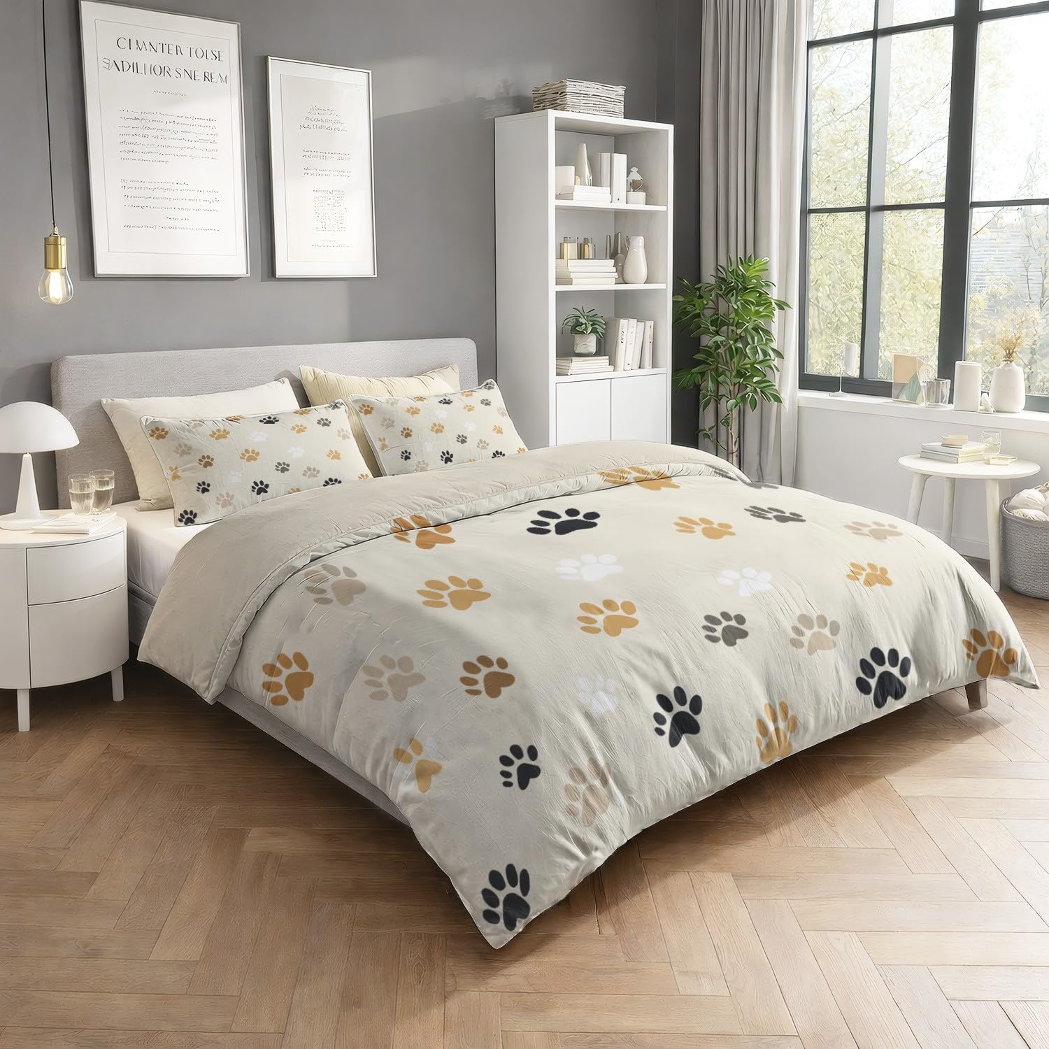 Funda Nordica Cama 150 Funda De Edredon 220 x 240 Juego De Ropa De Cama Sin Costuras Animales Huellas de Patas - Amarillo De Microfibra Suave Reversible Ropa De Cama Set con Funda De Almohada 50x75CM