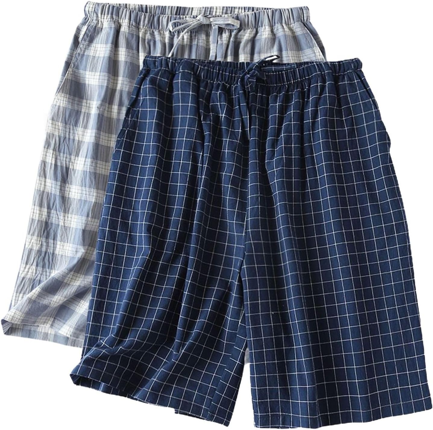 Men's 2-Pack Plaid Pajama Shorts Cotton Pj Bottoms Printed Sleep Shorts Sleeping Lounge Soft Summer
