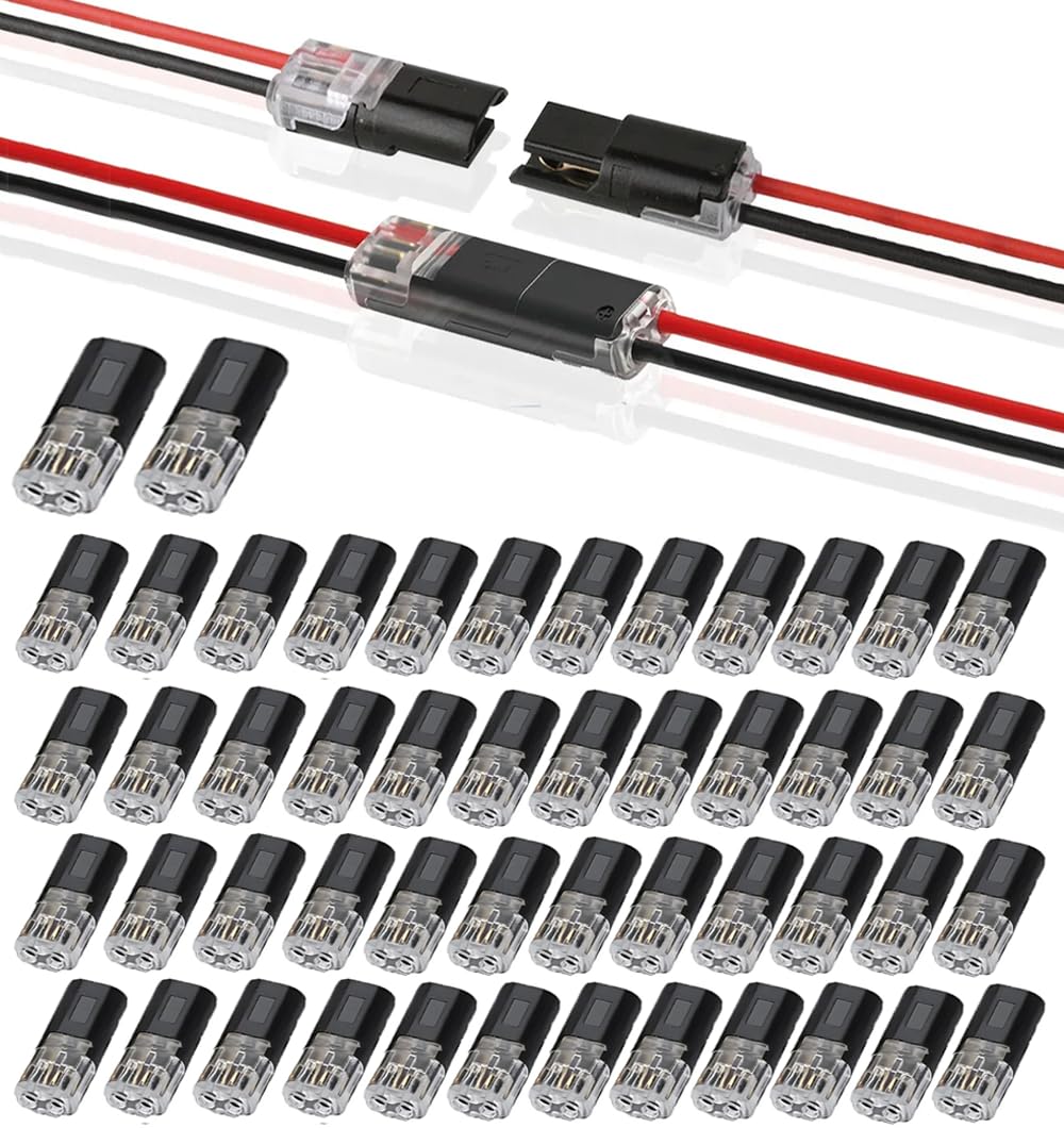 YFFSFDC 配線コネクター 接続端子 2針低圧汎用コネクタ 18-22AWG対応 差し込み型電線コネクタ 簡単に速く配線取り付け ハンダ不要/被覆剥離なし 車 オートバイく 配線修理キット 50個セット