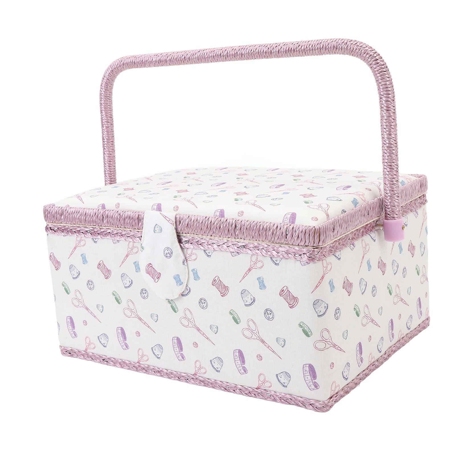 Cesta de costura de tela con bandeja extraíble, organizador de costura de gran capacidad, caja de almacenamiento con cierre magnético para agujas, hilos y tijeras, cajita portátil