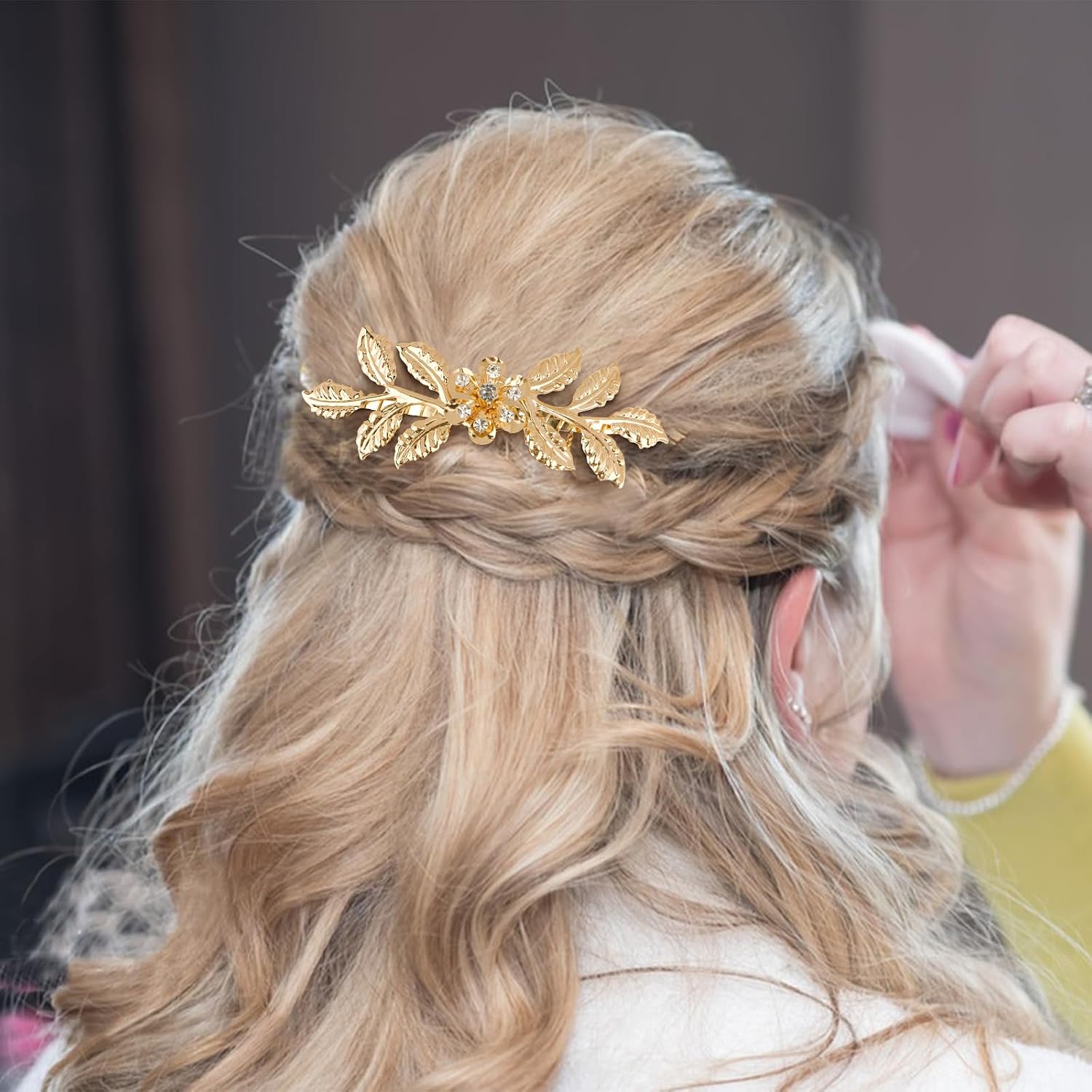 Jaciya Leaf Hair Comb Gold Hair Accessories Metal Hair Combs Rhinestone Flower Hair Side Combs Wedding Bridal Jewelry Hair Clips for Women Girls