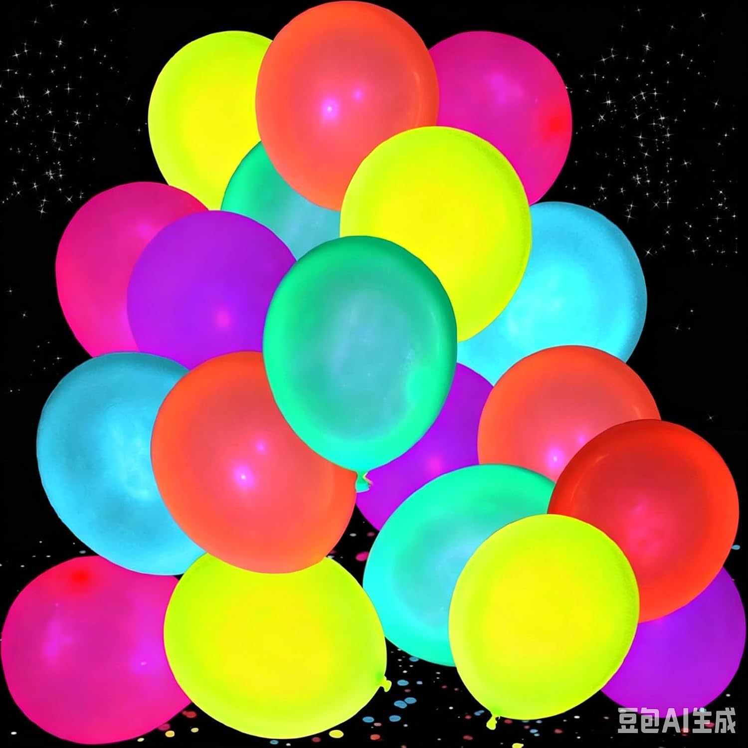 2 Pcs 29.5 x 108 inch Neon Multicolor Fluorescent Foil Fringe Wavy Table Skirts Cloths and 100 Pcs UV Blacklight Neon Balloons Decorations for Birthday Glow in the Dark Party image 5