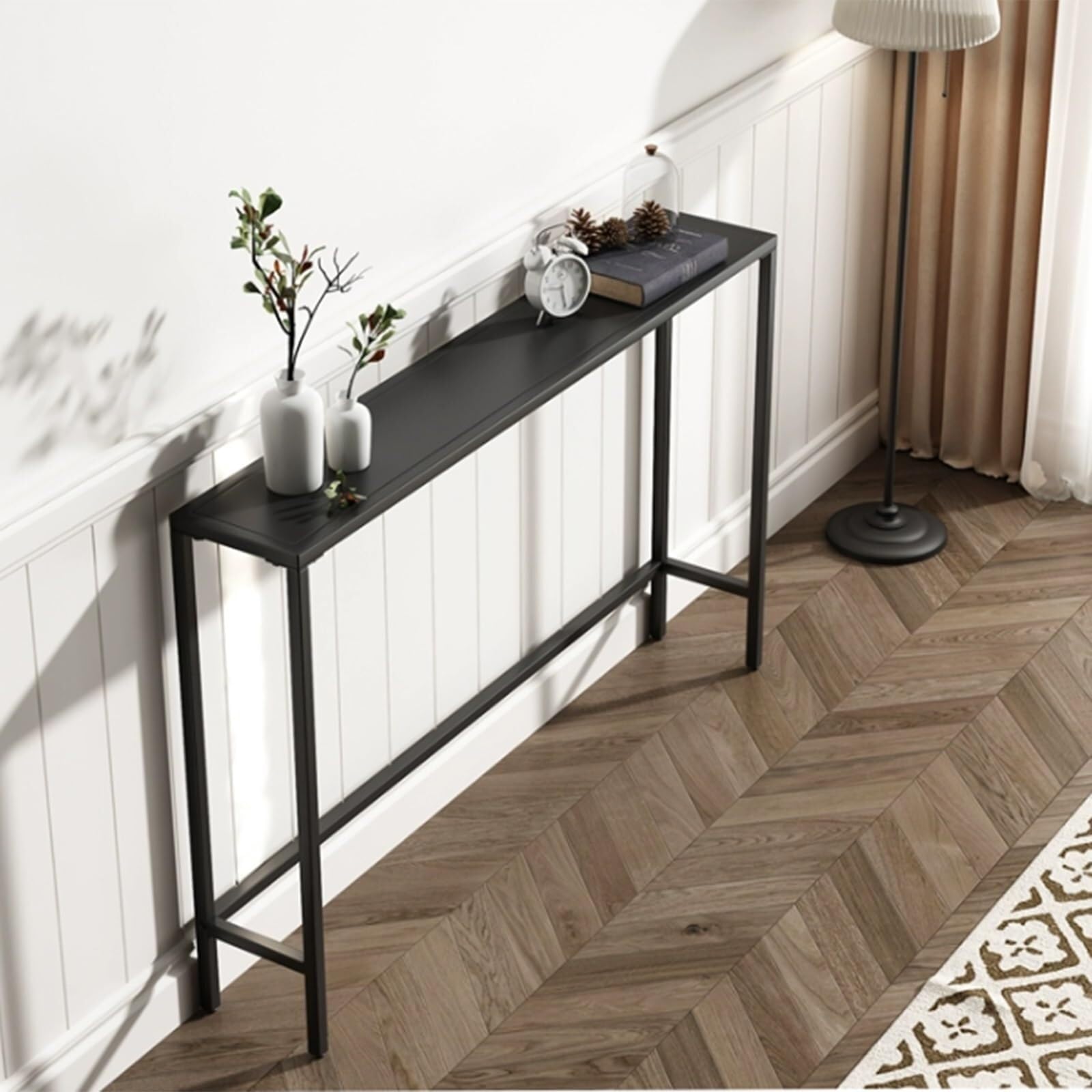 Copertura sottile in metallo per termosifone e consolle per soggiorno, camera da letto, atrio, design sottile, nero, elegante, 80 x 75 x 20 cm, decorazione funzionale per la casa