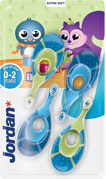 Jordan* ® | Step 1 Baby Toothbrush | 0-2 Years, Soft Bristles, BPA Free | 4 Pack