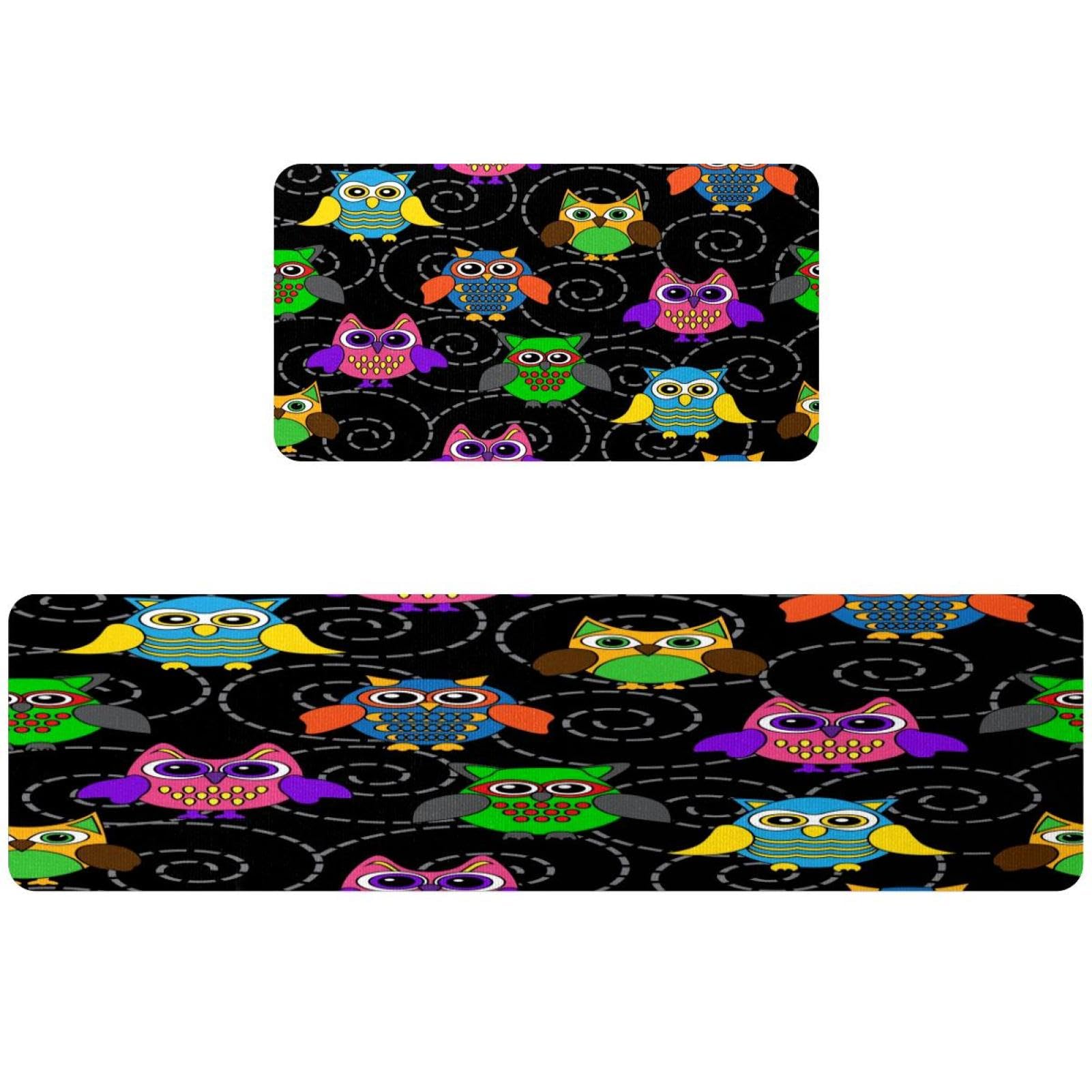 Tapis de cuisine absorbants pour buanderie et couloir avec motif hiboux