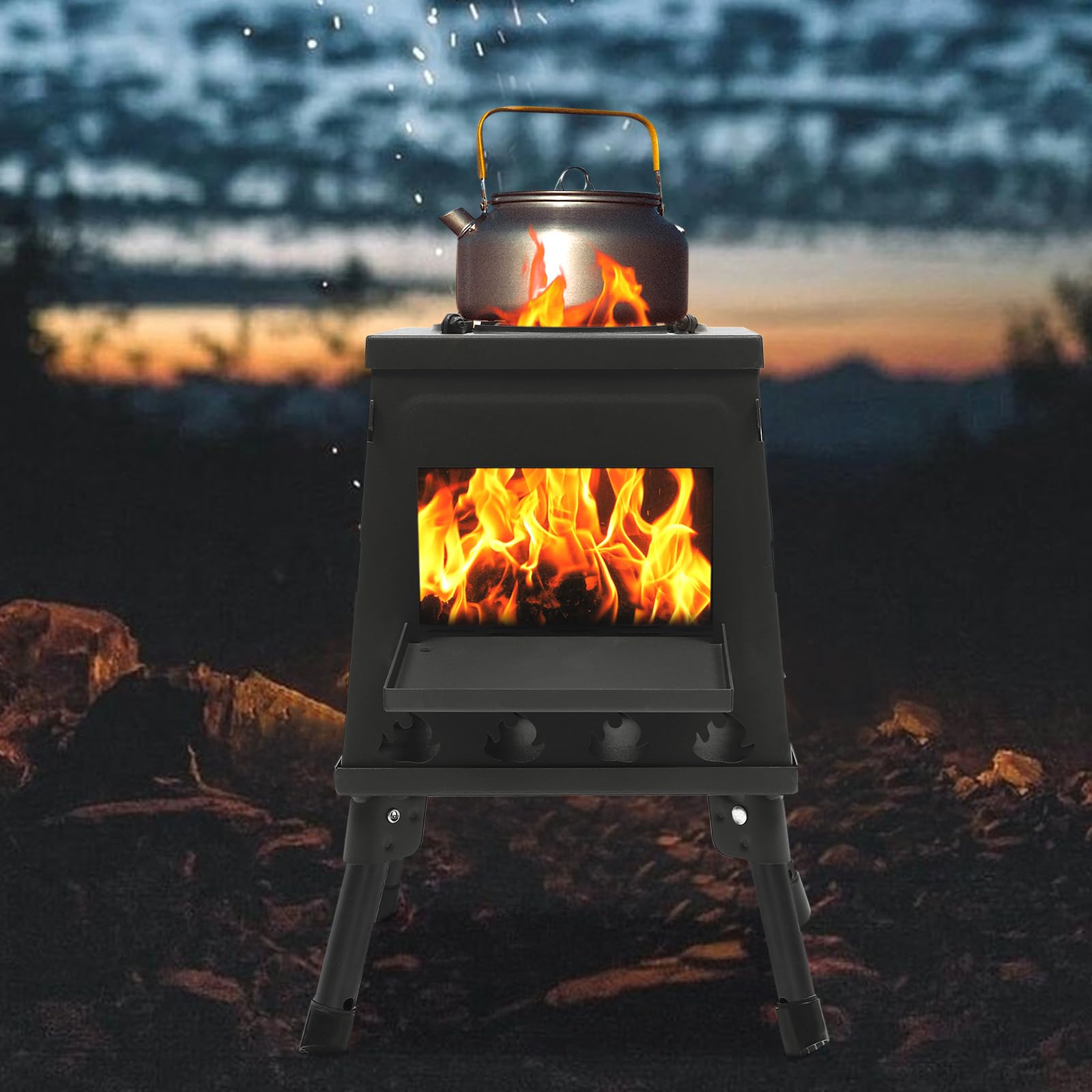 Zeltofen mit Rohr, Zelt Heizungen mit Tragetasche und Brennstab, Verstellbarer Gartenkamin Terrassenofen, Raketenofen für Camping Outdoor Heizung