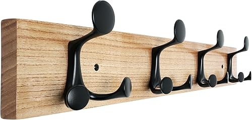 Miniatura 227 de SKOLOO Perchero de madera blanca de 17 pulgadas con 3 ganchos triples, ideal para entradas familiares, aulas y almacenamiento de suministros para