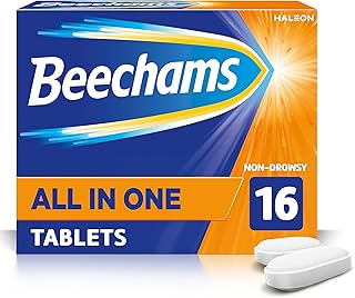 Beechams All In One Cold and Flu Tablets, Cough Medicine for Adults & Headache Relief with Paracetamol, 16 Count