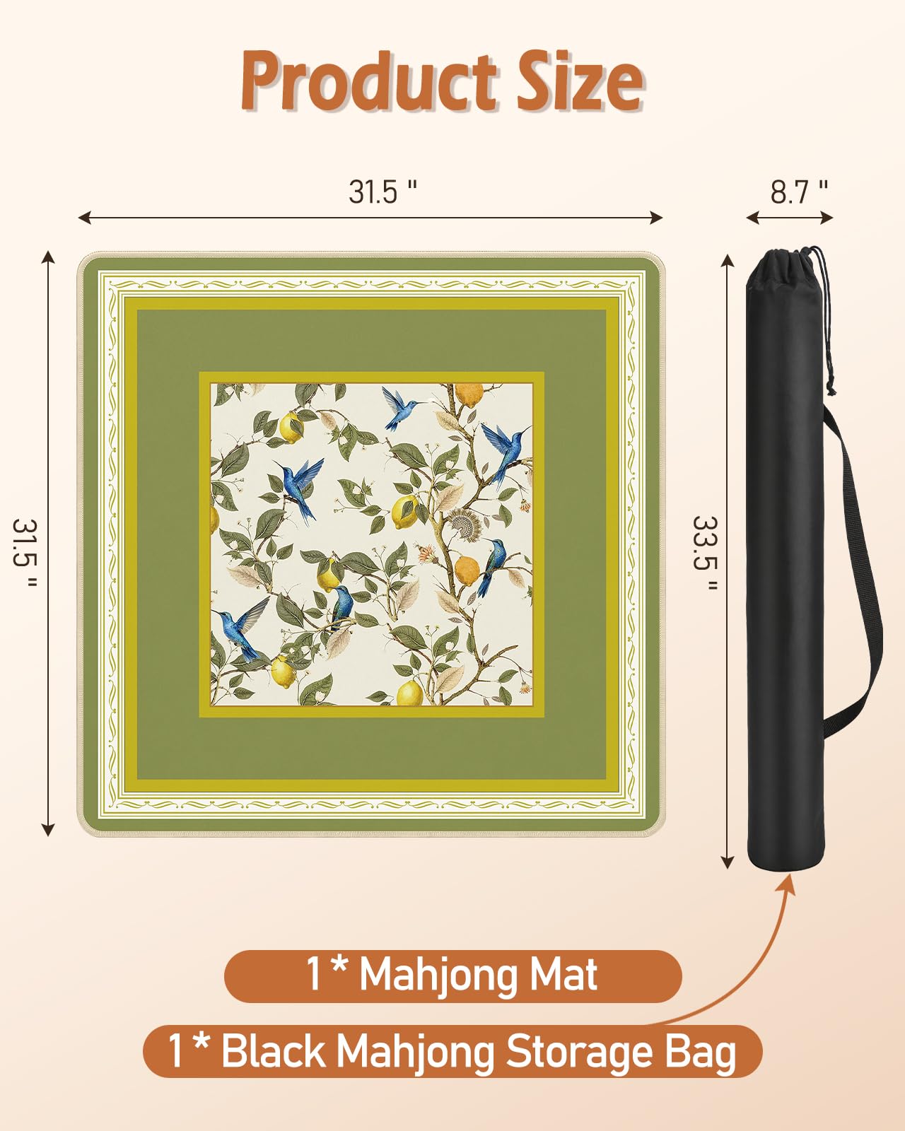 Tapete Mahjong para mesa Mah Jong, tapete de neopreno para viajes, chinoiserie floral, Majong, regalos de mahjong para mujeres, almohadilla de goma antideslizante única, 31.5 x 31.5 pulgadas