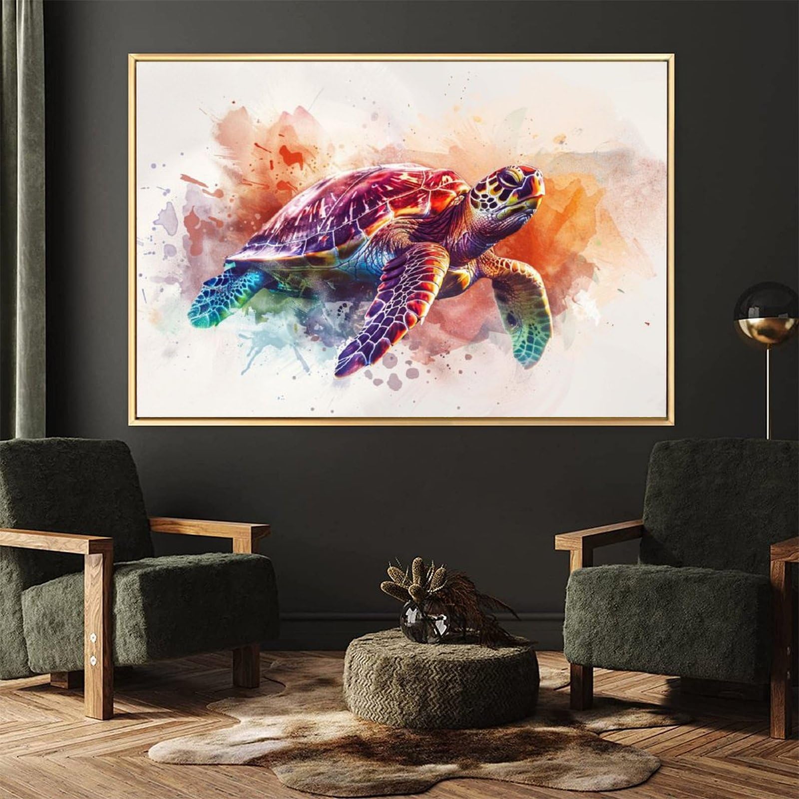 Amazon.co.jp: 絵画 色の背景上のカメインテリア 絵画 かわいい面白い  