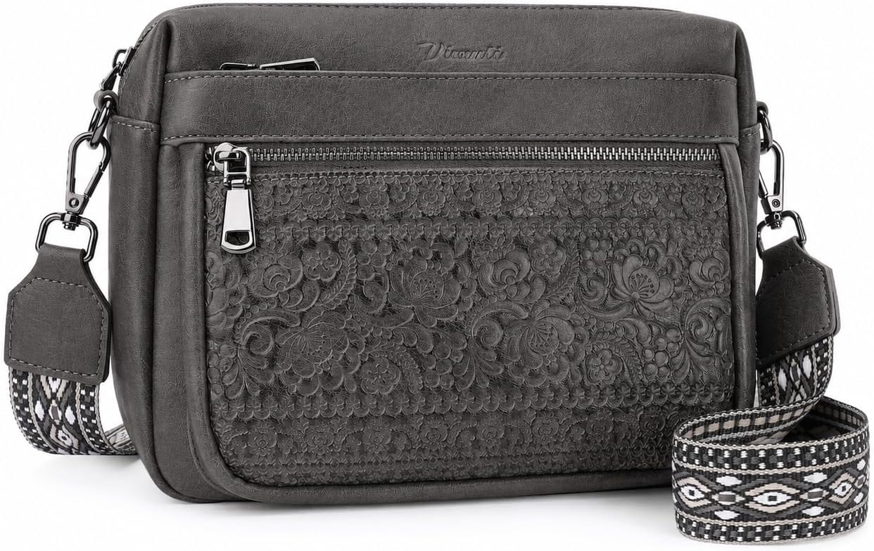 Crossbody Bags for Women Trendy,Vegan Leather Cross body Purses Embossed Design,Multi Pockets Lightweight Shoulder Handbag