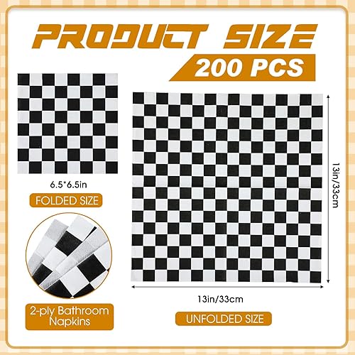 Miniatura 9 de Colarr 100 servilletas de bandera a cuadros desechables para fiestas de autos de carreras, color blanco y negro, tejido decorativo para alimentos,