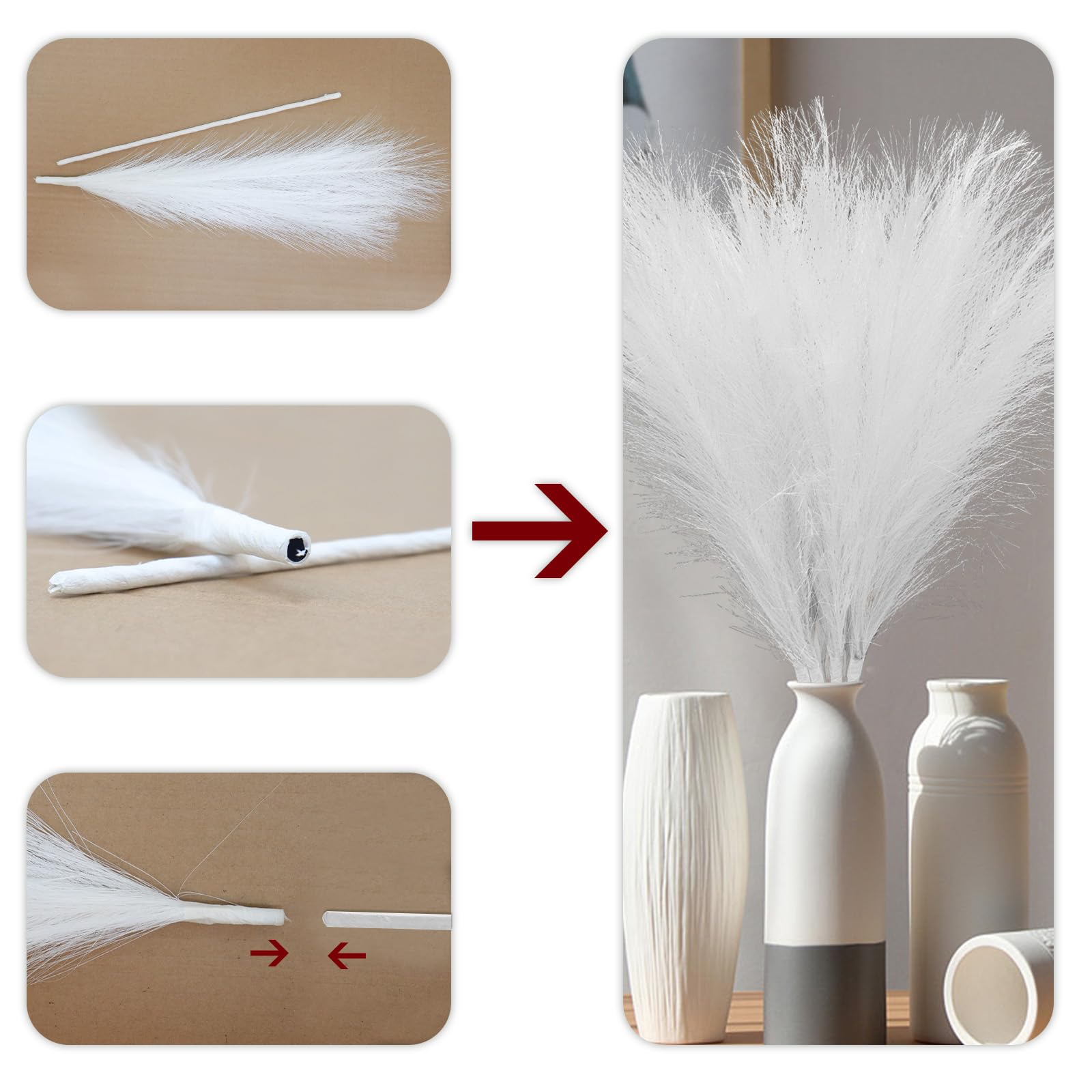MAKHOT Weißes Pampasgras, flauschig, künstliches Pampasgras, weiß, klein, 76,2 cm, 5 Stück, Pampasgras, Blumenfüller für Bodenvasen, weiße Pampas für Valentinstag, Vasendekoration