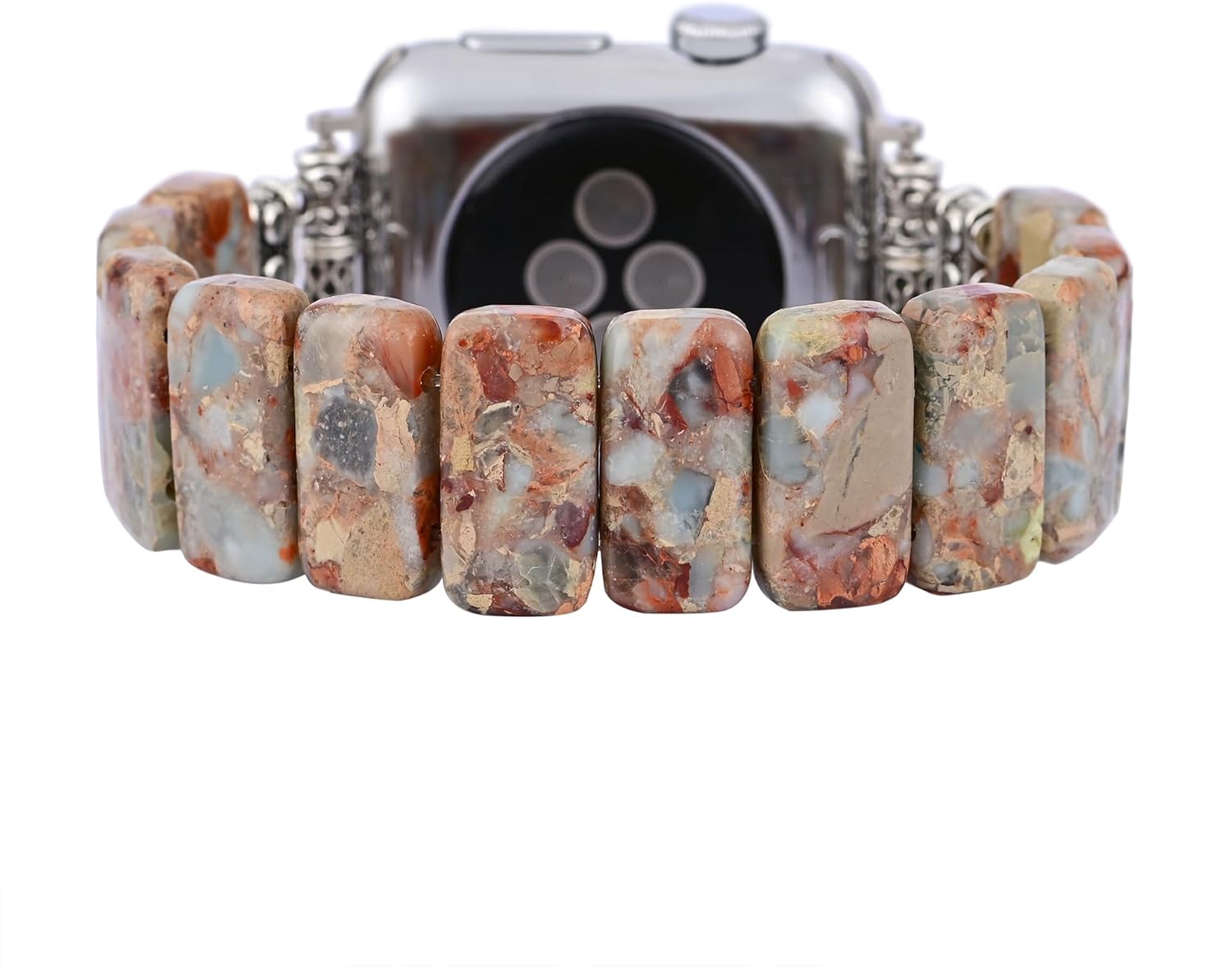 Boho Jasper Stretch Watch Band: Handmade Bohemian Natural Stone Smartwatch Stretch Beaded Bands iWatch Strap Compatible with Apple Watch 38mm/40mm/41mm/42mm/44mm/45mm Boho Imperial Jasper Natural Energy Stone Gemstone